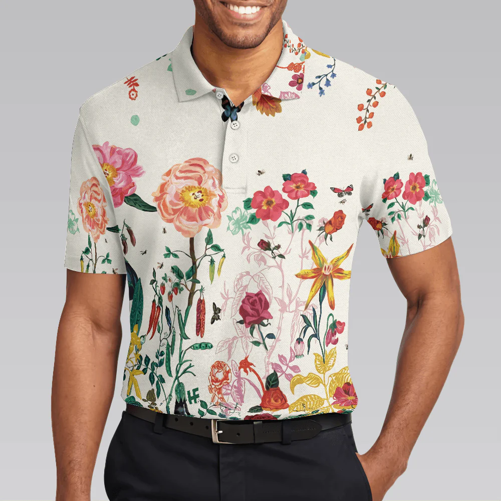 Men Polo Shirt - Tropical Floral Summer Polo Shirt, Floral Print Tropical Polo Shirt For Summer, Best Summer Vibe Shirt - Perfect Gift For Men - Image 5