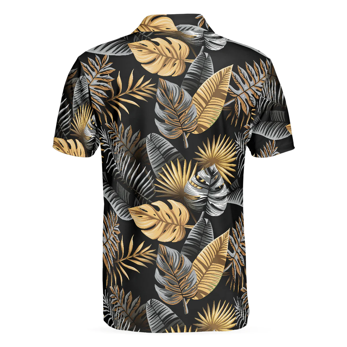 Men Polo Shirt - Tropical Golden Palm Leaves Pattern Polo Shirt, Tropical Leaf Polo Shirt For Adults, Summer Vibe Shirt - Perfect Gift For Men - Image 2