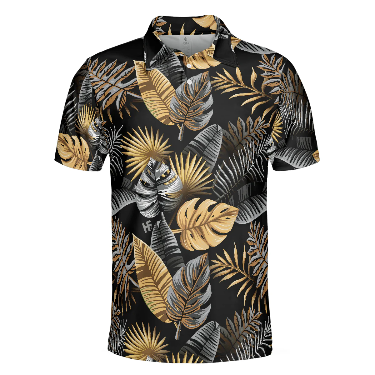 Men Polo Shirt - Tropical Golden Palm Leaves Pattern Polo Shirt, Tropical Leaf Polo Shirt For Adults, Summer Vibe Shirt - Perfect Gift For Men - Image 3