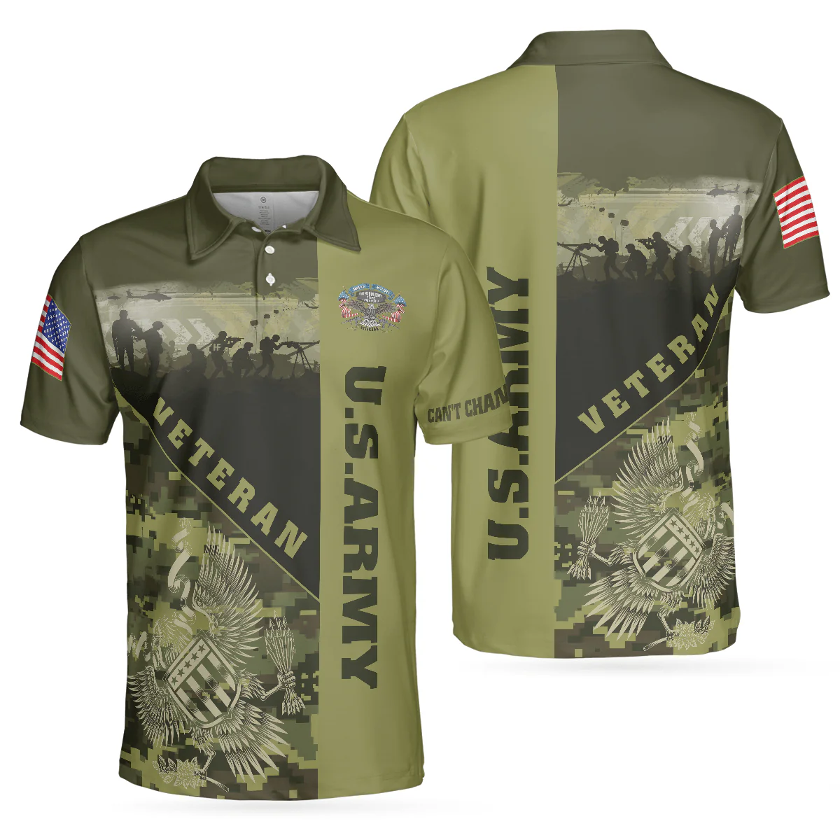 Men Polo Shirt - US Army Veterans Can't Change History Green Veteran Polo Shirt, Patriotic Veteran Shirt - Perfect Gift For Men