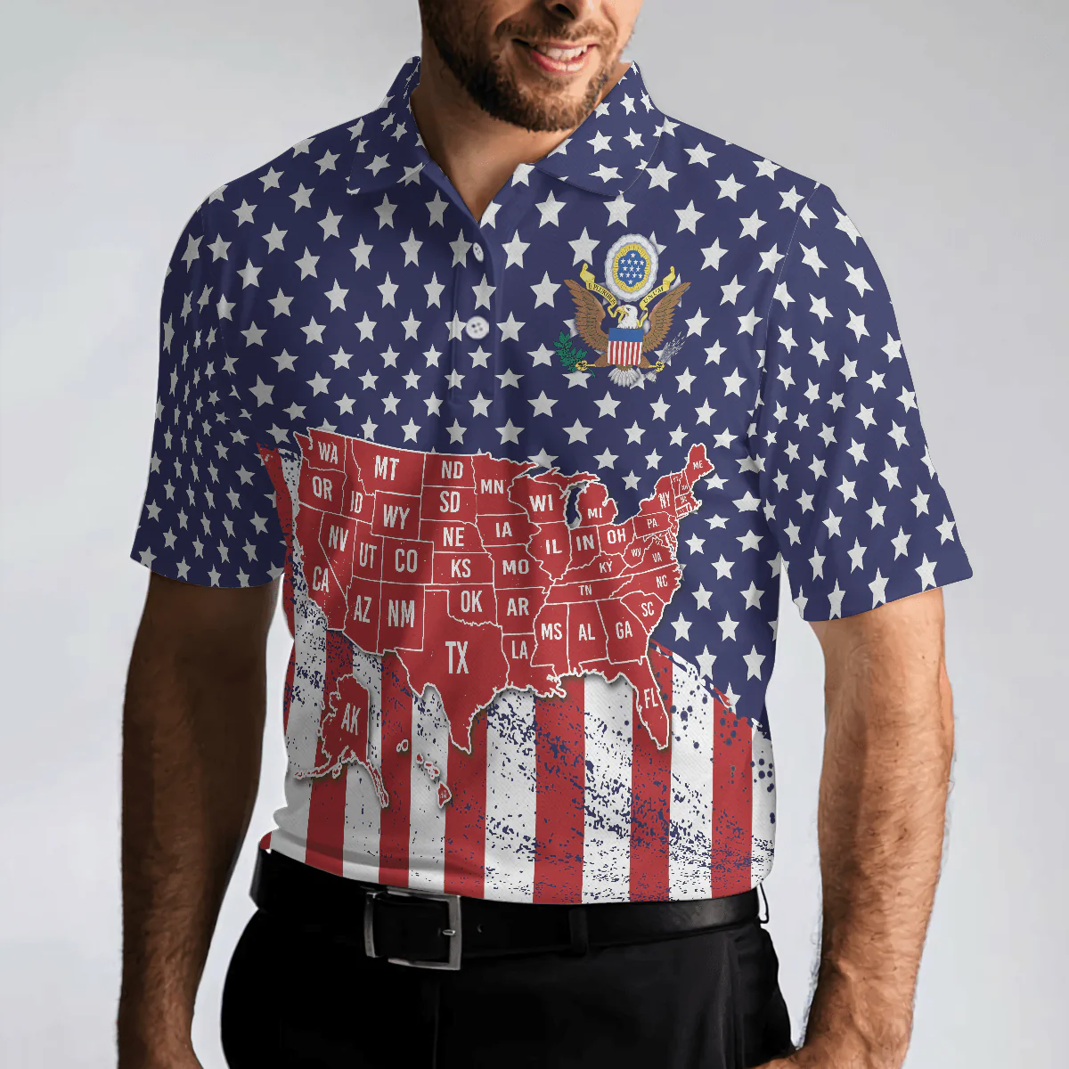Men Polo Shirt - USA Map And Flag Polo Shirt For Golf, American Flag Polo Shirt - Perfect Gift For Men - Image 4