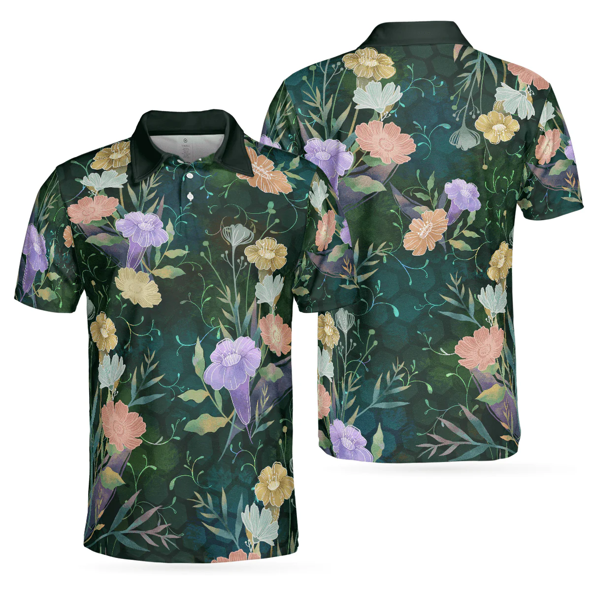 Men Polo Shirt - Vintage Floral Golf Texture Polo Shirt, Flower Polo Shirt - Perfect Gift For Men
