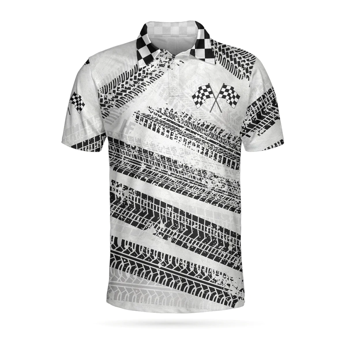 Men Racing Polo Shirt - Race It Break It Fix It Polo Shirt, Black And White Bike Tires Polo Shirt, Best Racing Shirt For Men - Image 2