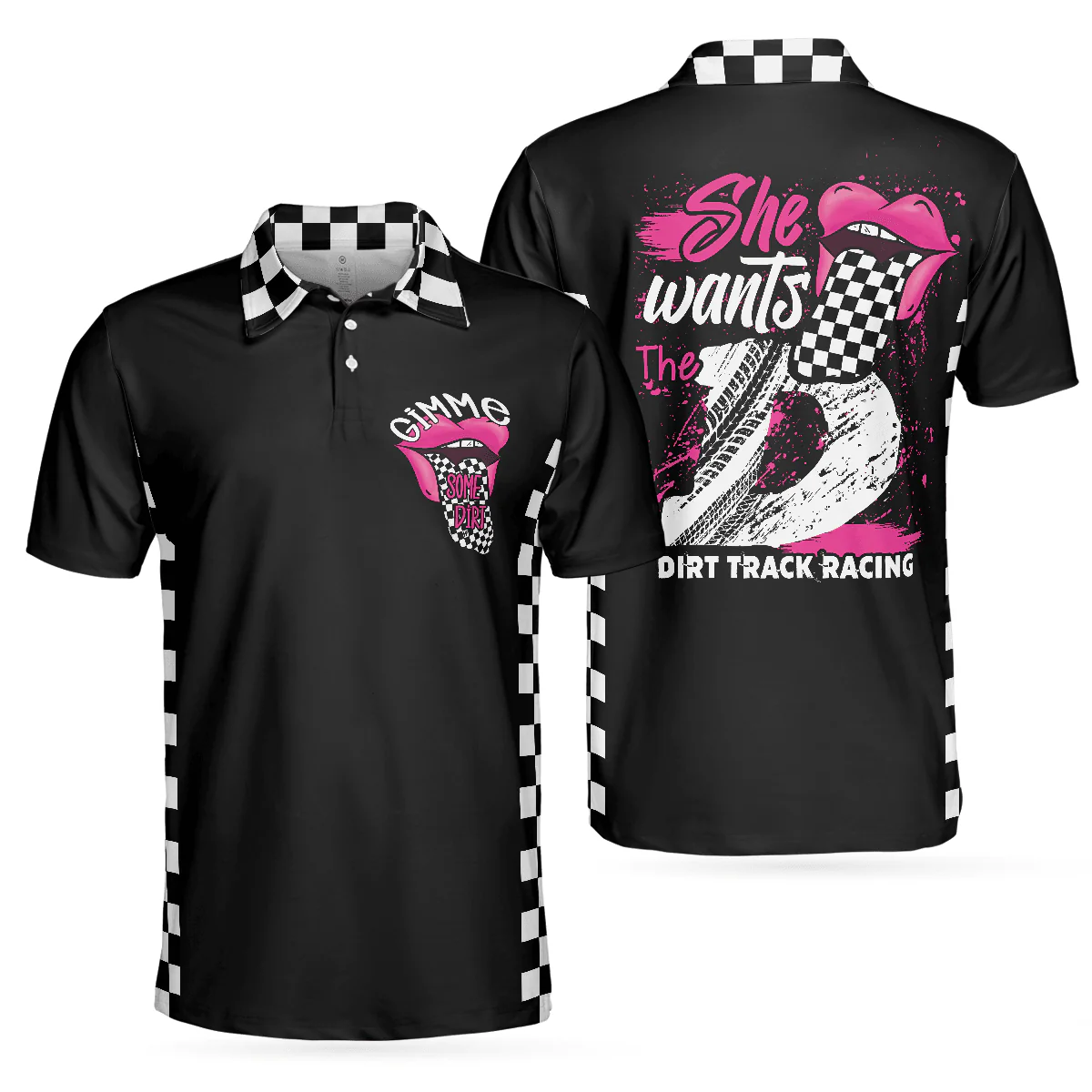Men Racing Polo Shirt - She Wants The D Dirt Track Racing Polo Shirt, Lips Girl Men Polo Shirt - Perfect Gift For Men