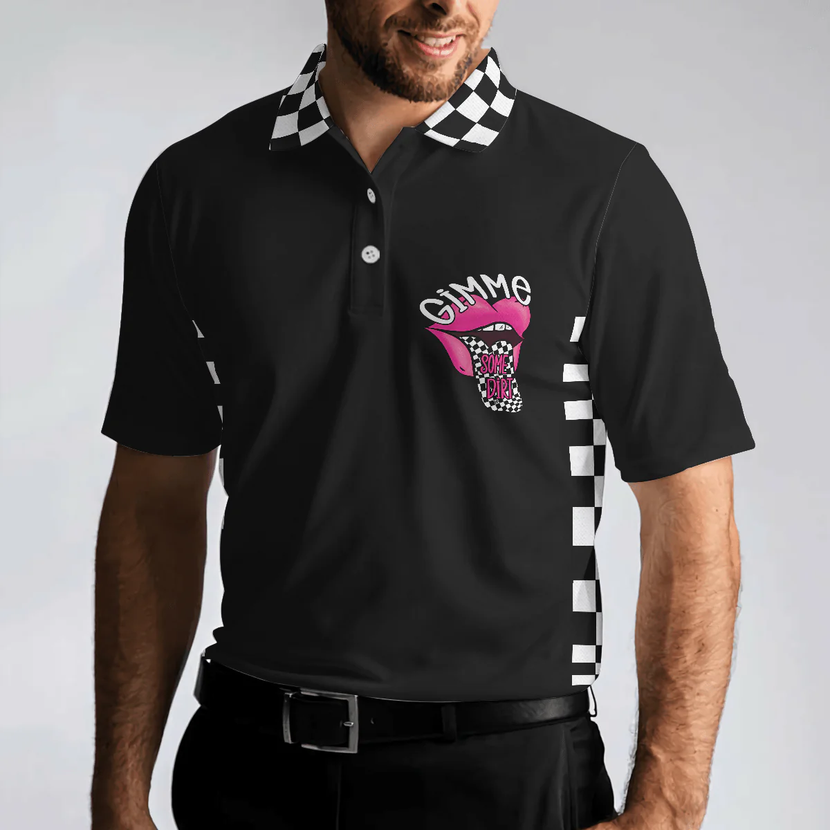 Men Racing Polo Shirt - She Wants The D Dirt Track Racing Polo Shirt, Lips Girl Men Polo Shirt - Perfect Gift For Men - Image 5