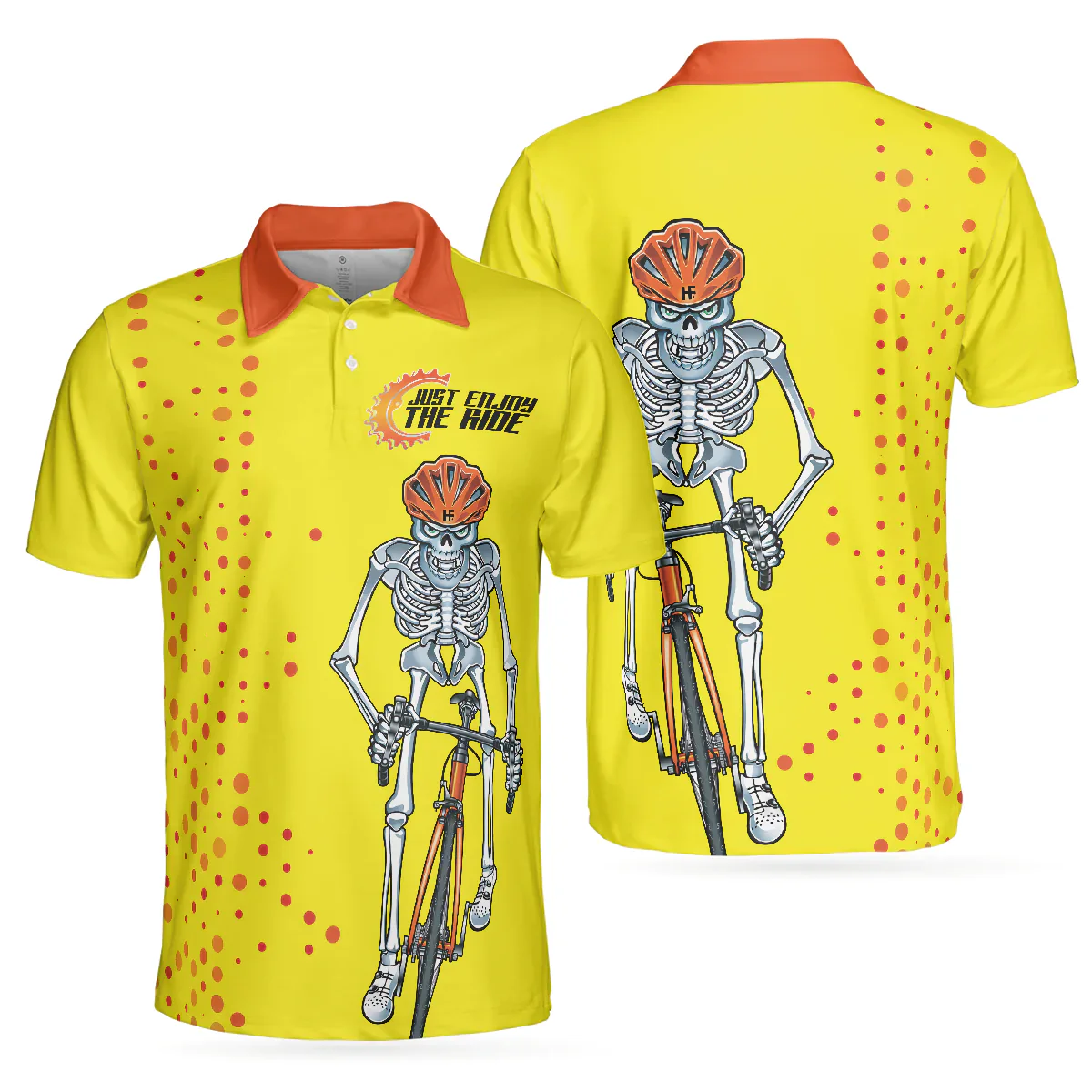 Men Ride Polo Shirt - Just Enjoy The Ride Men Polo Shirt, Yellow Skeleton Cyclist Polo Shirt, Best Cycling Shirt For Men