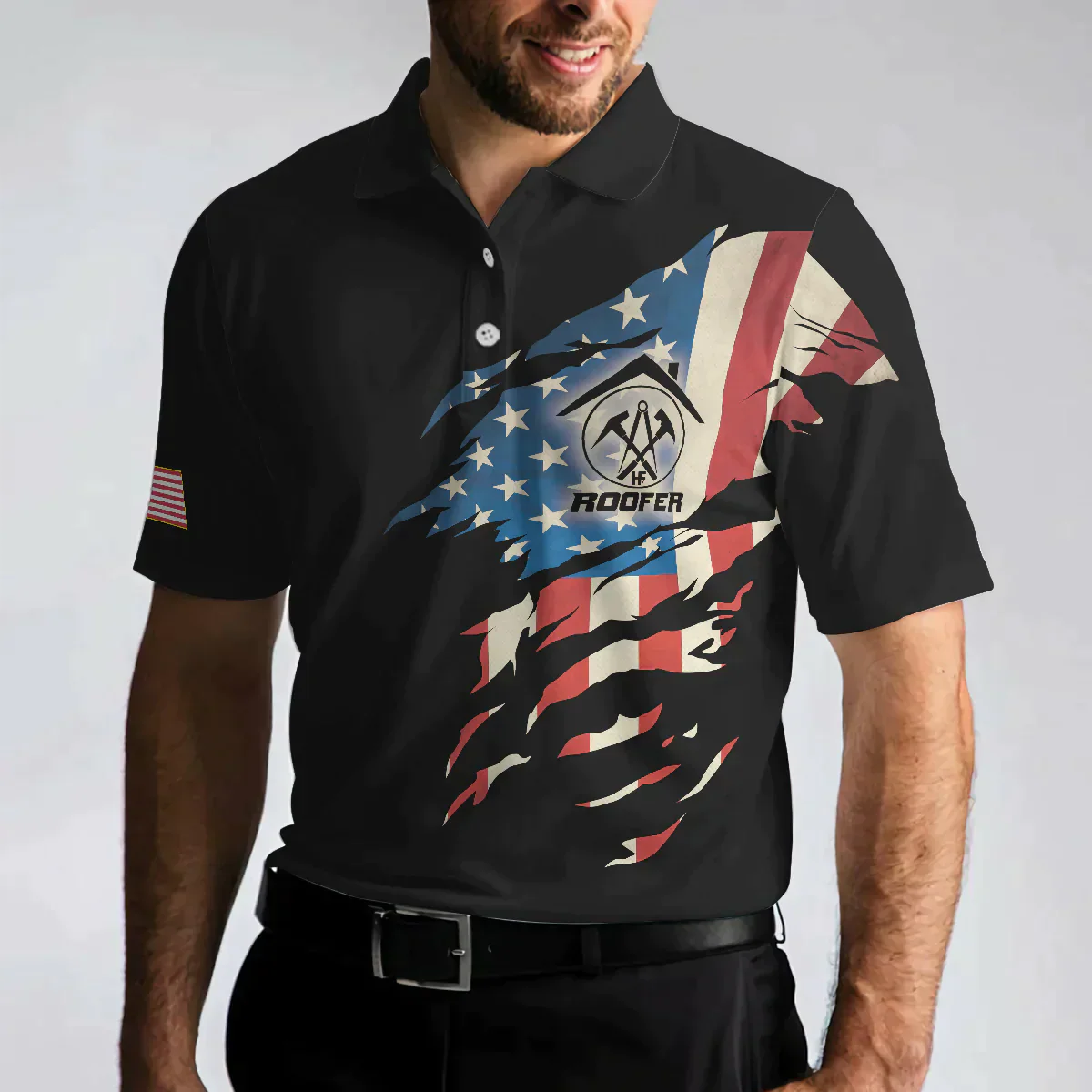 Men Roofer Polo Shirt - Skull Ripped American Flag Roofer Men Polo Shirt, Roofer My Craft Allows Me To Build Anything Shirt For Male - Image 5