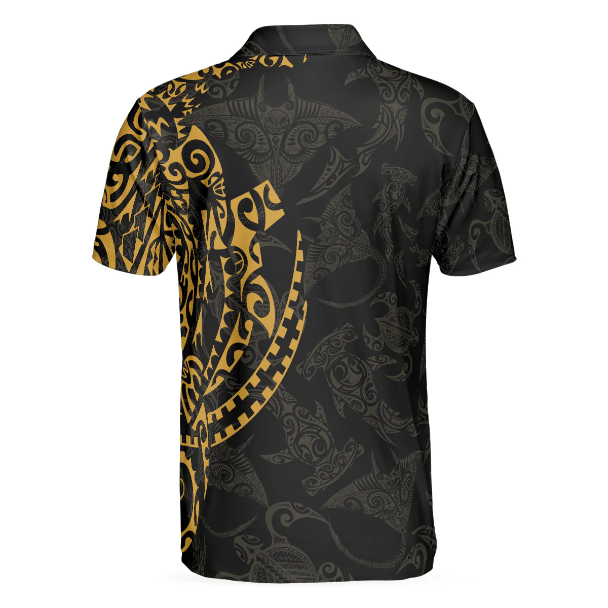 Men Sea Turtle Polo Shirt - Strong And Cool Polynesian Pattern Polo Shirt, Luxury Black And Gold Shirt For Men, Sea Turtle Polo Shirt For Men - Image 2