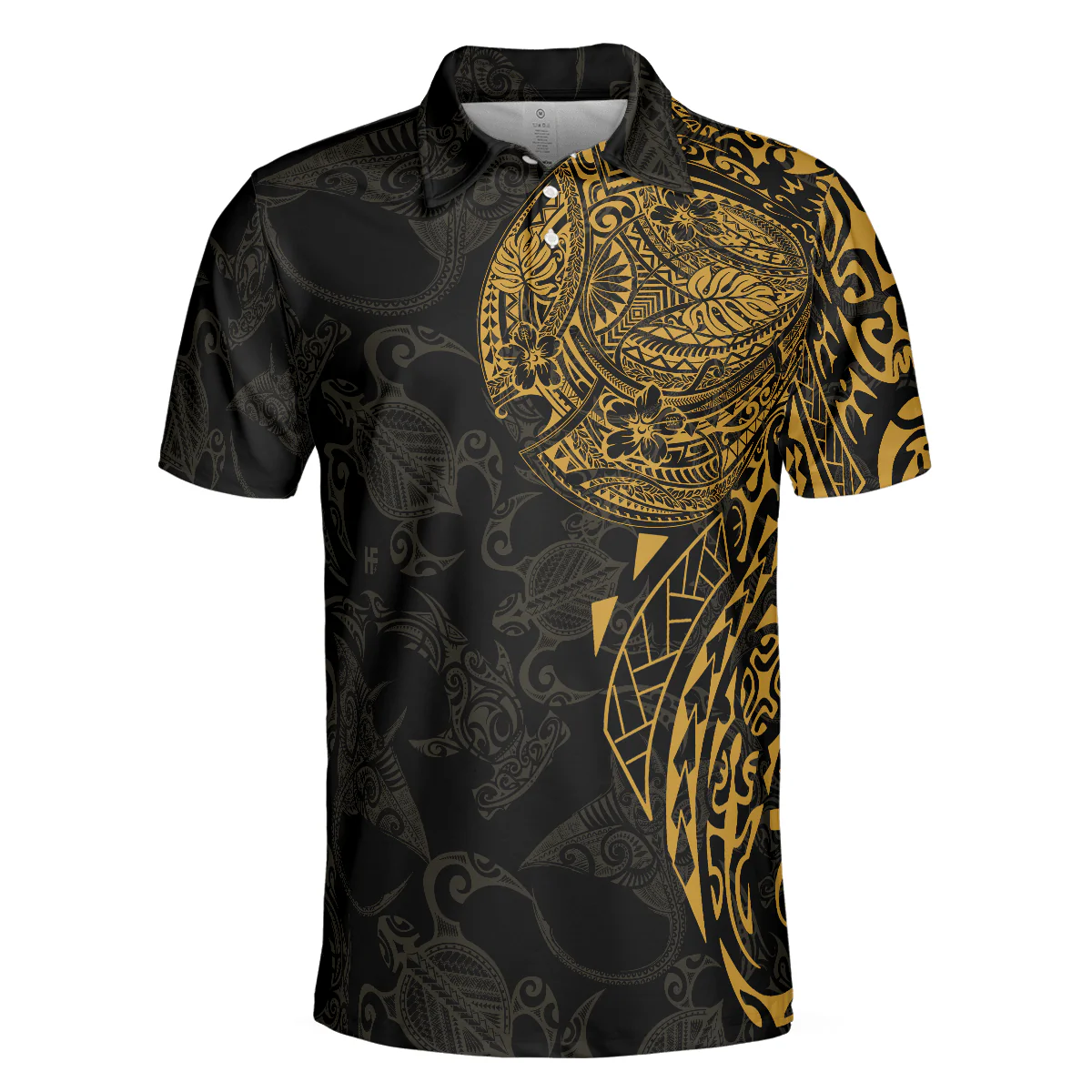 Men Sea Turtle Polo Shirt - Strong And Cool Polynesian Pattern Polo Shirt, Luxury Black And Gold Shirt For Men, Sea Turtle Polo Shirt For Men - Image 3