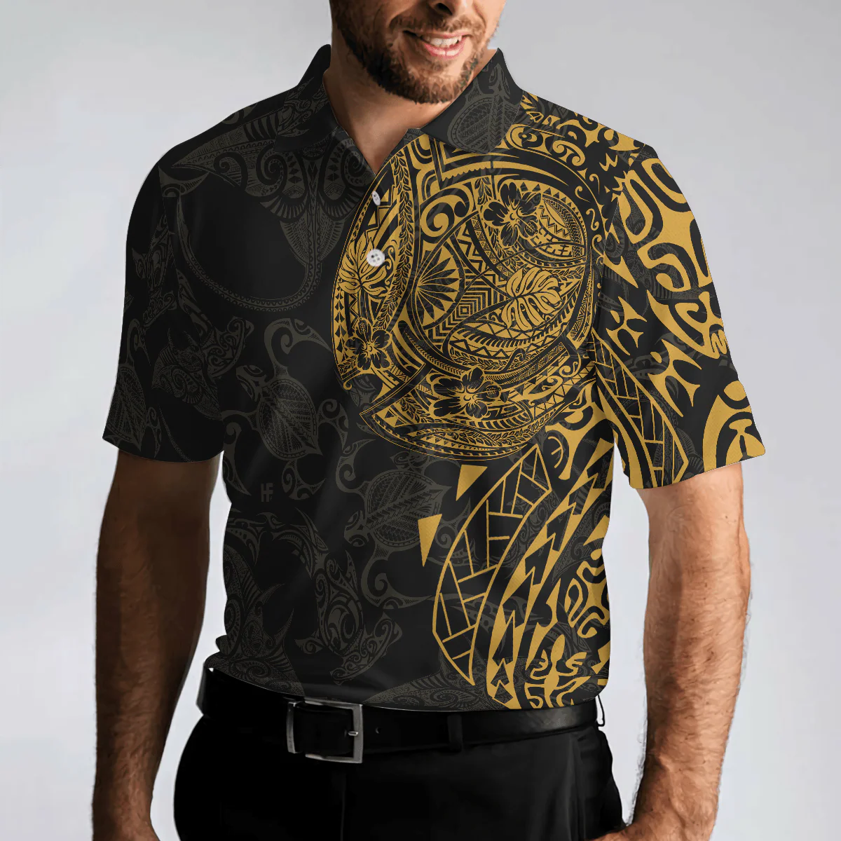 Men Sea Turtle Polo Shirt - Strong And Cool Polynesian Pattern Polo Shirt, Luxury Black And Gold Shirt For Men, Sea Turtle Polo Shirt For Men - Image 4