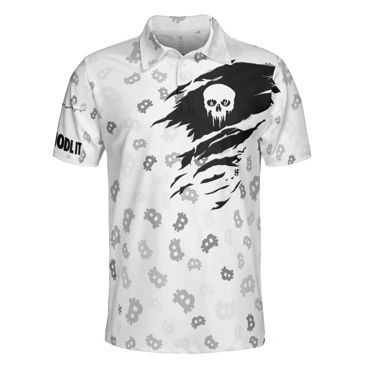 Men Skull Polo Shirt - Black And White Skull Cryptocurrency Shirt, Bitcoin Short Sleeve Shirt Design - Perfect Gift For Men - Image 3