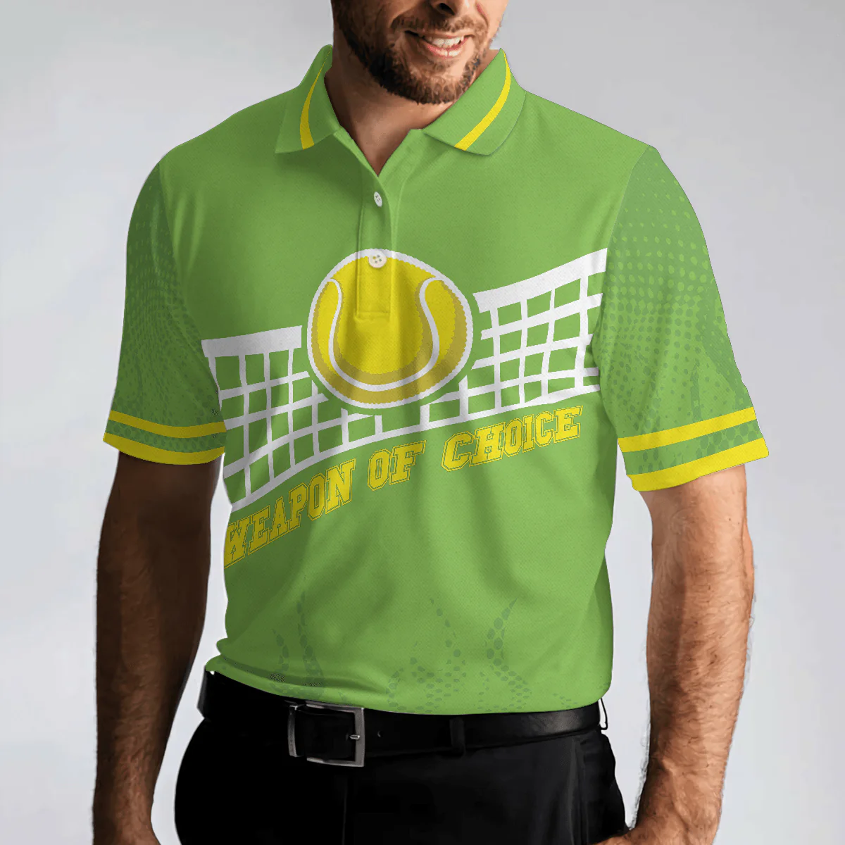 Men Tennis Polo Shirt - Weapon Of Choice Polo Shirt, Green Tennis Ball On The Net Polo Shirt, Best Tennis Shirt For Men - Perfect Gift For Men - Image 4