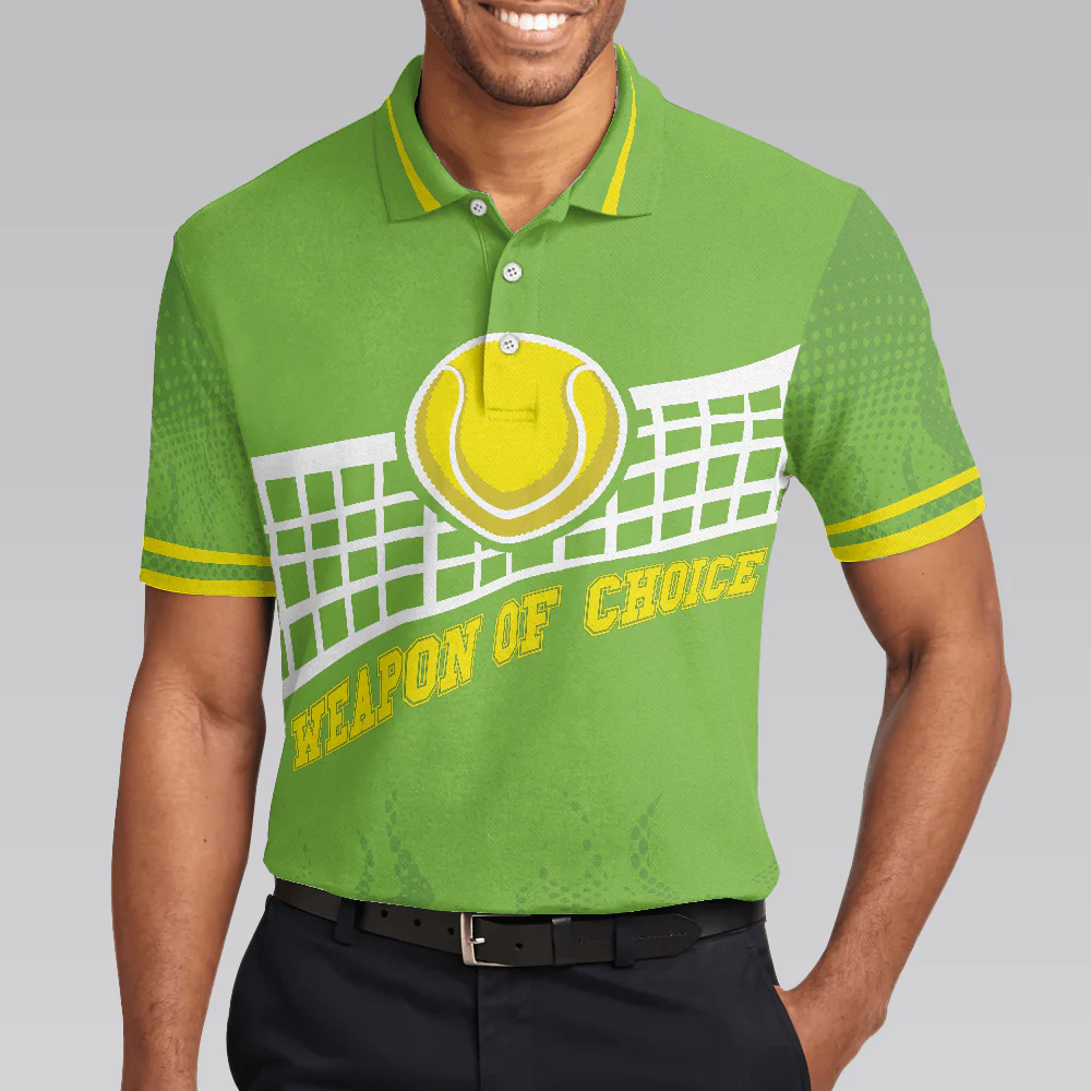Men Tennis Polo Shirt - Weapon Of Choice Polo Shirt, Green Tennis Ball On The Net Polo Shirt, Best Tennis Shirt For Men - Perfect Gift For Men - Image 5