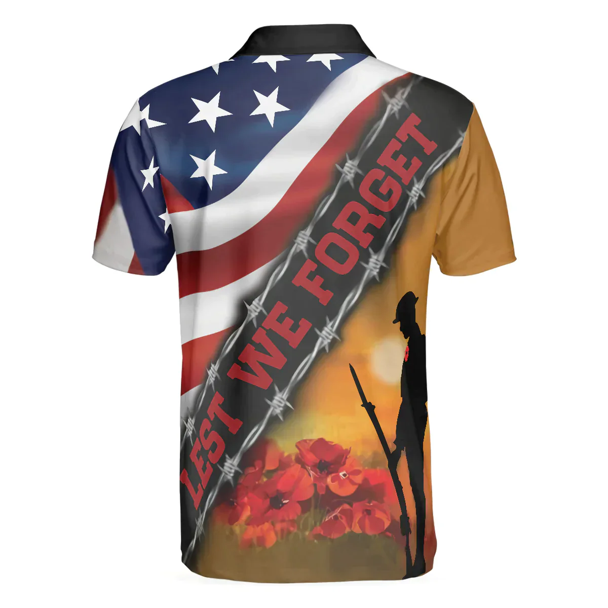 Men Veteran Polo Shirt - Cool American Flag Veteran Men Polo Shirt, Lest We Forget Veteran Polo Shirt, Meaningful Gift Idea For Veteransers - Image 2