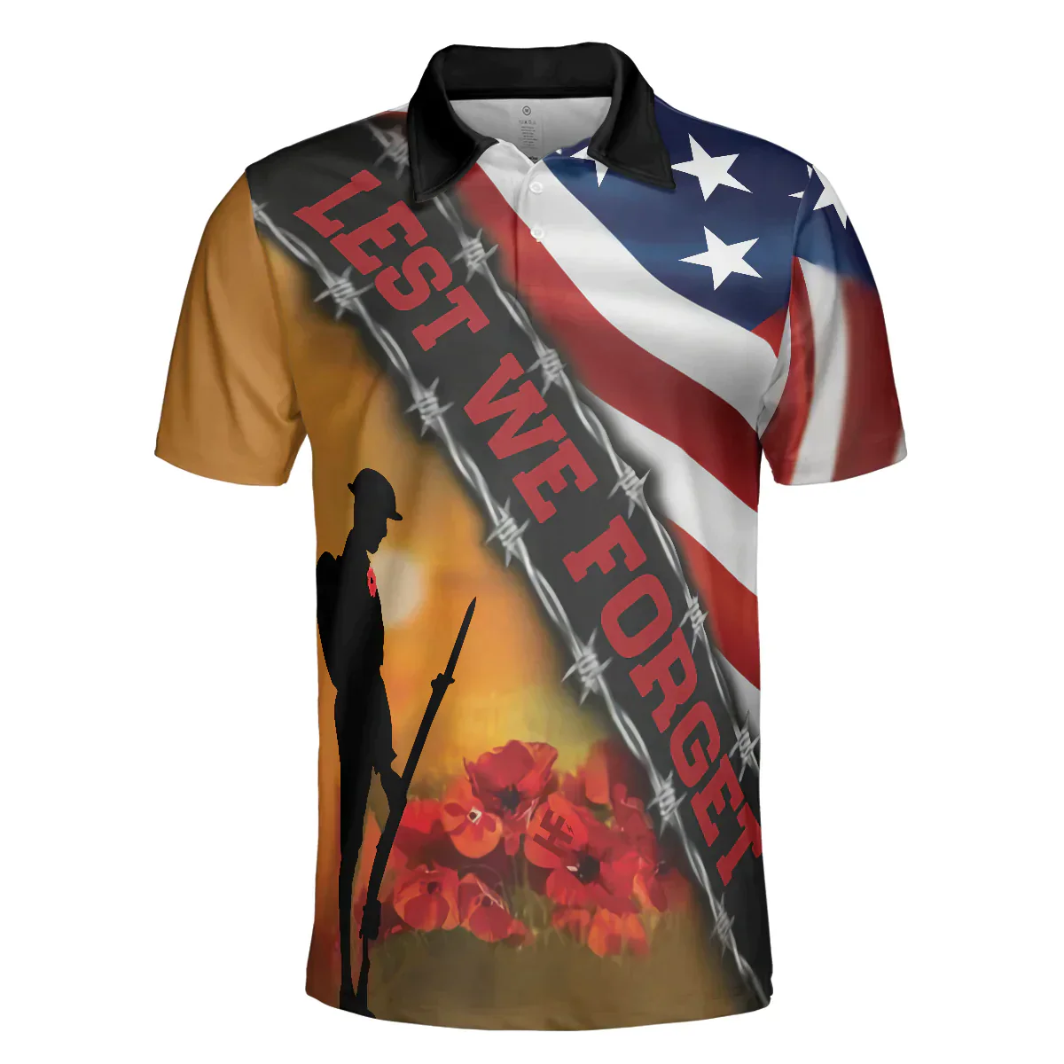 Men Veteran Polo Shirt - Cool American Flag Veteran Men Polo Shirt, Lest We Forget Veteran Polo Shirt, Meaningful Gift Idea For Veteransers - Image 3