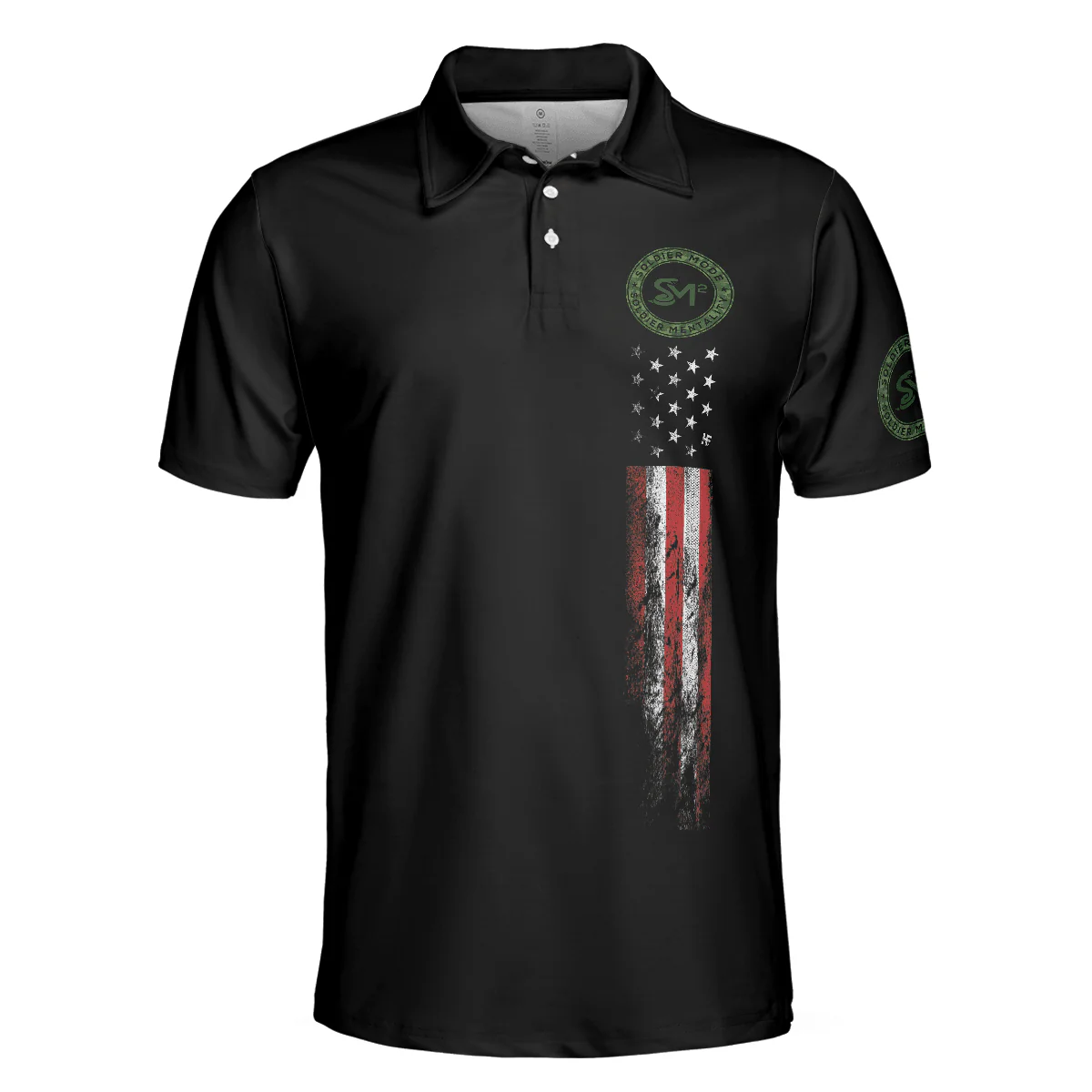 Men Veteran Polo Shirt - Solder Mode Dark Theme American Flag Polo Shirt, Best Polo Shirt For Veteran - Perfect Gift For Men - Image 3