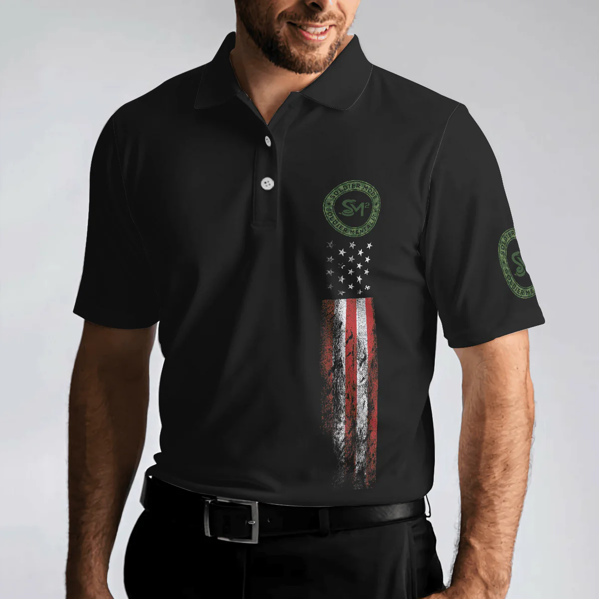 Men Veteran Polo Shirt - Solder Mode Dark Theme American Flag Polo Shirt, Best Polo Shirt For Veteran - Perfect Gift For Men - Image 4
