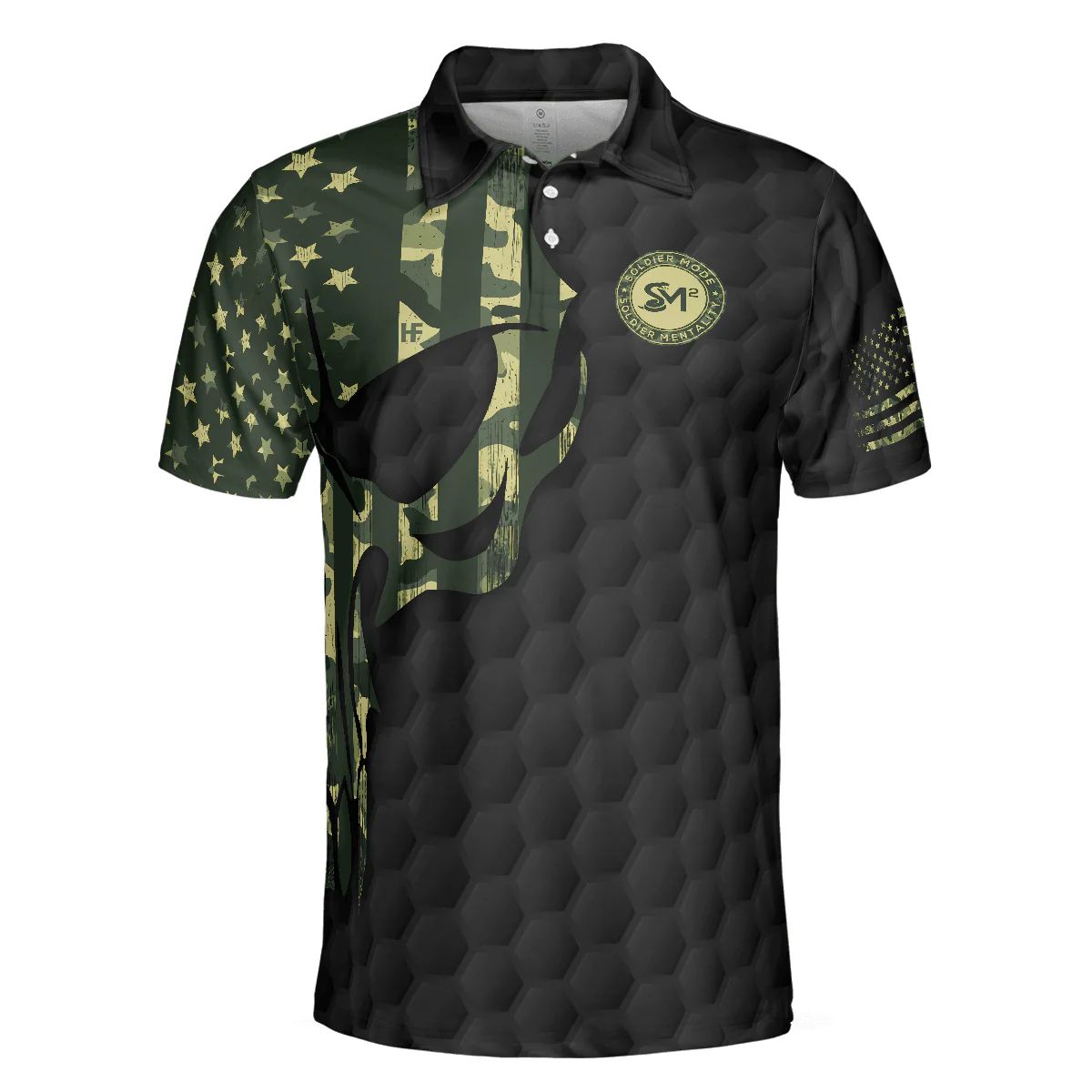 Men Veteran Polo Shirt - Solder Mode Dark Theme American Flag Polo Shirt, Skull Veteran Polo Shirt, Best Polo Shirt For Veteran - Perfect Gift For Men - Image 3