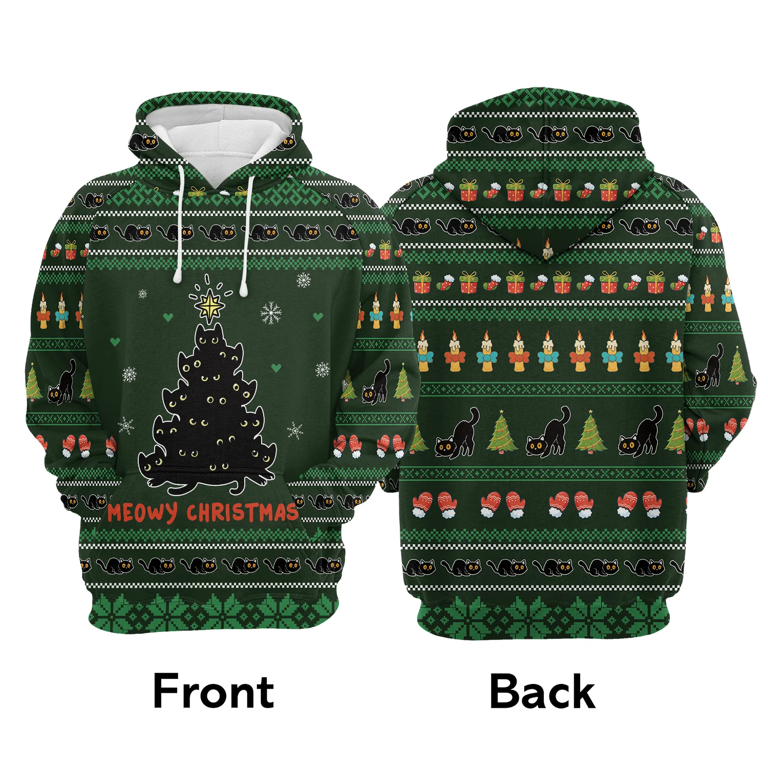 Meowy Christmas Black Cat Pullover Premium Hoodie, Perfect Outfit For Men And Women On Christmas New Year Autumn Winter - Image 2