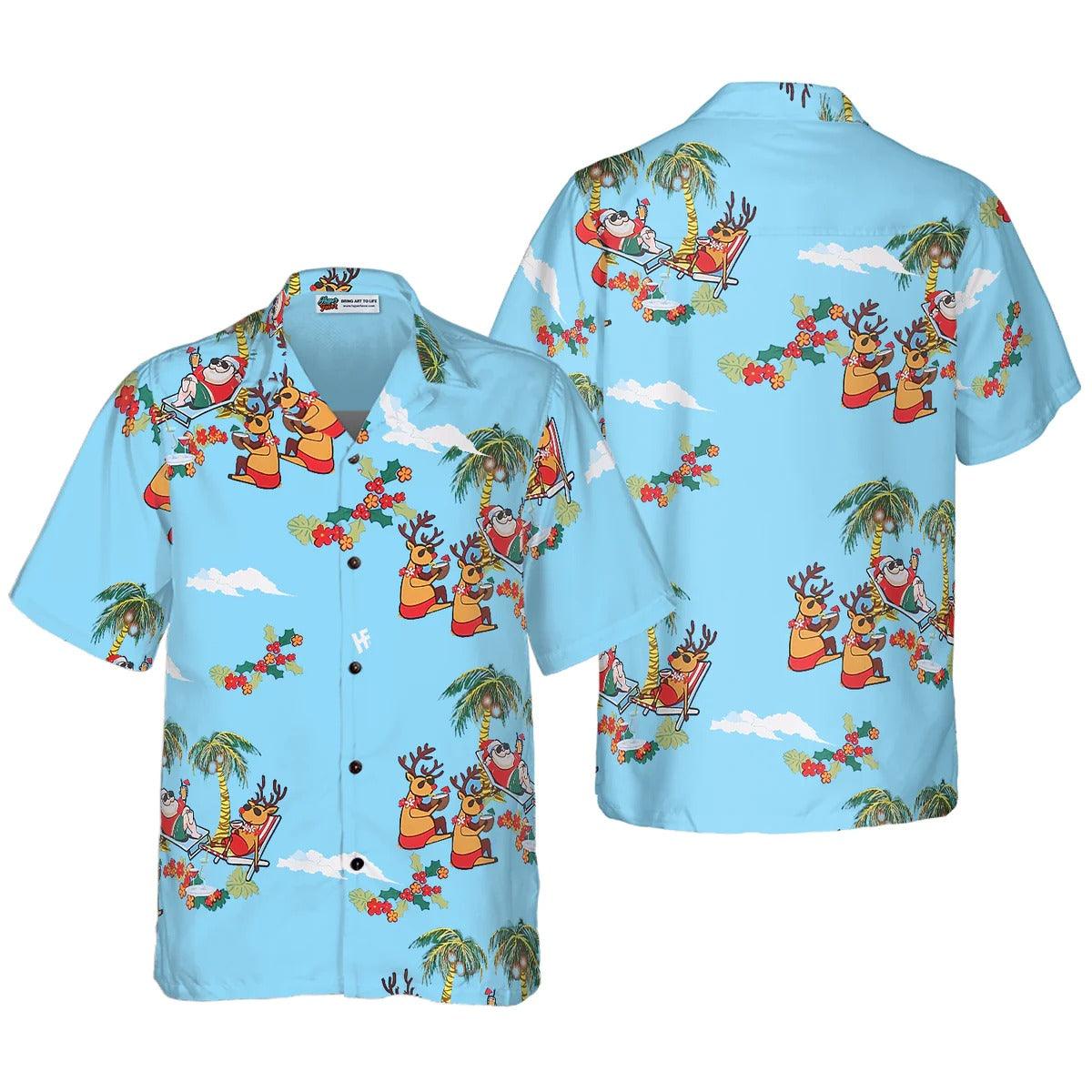 Merry Christmas Hawaiian Shirt, Santa Claus And Reindeer Hawaiian Shirt - Perfect Gift For Lover, Friend, Family