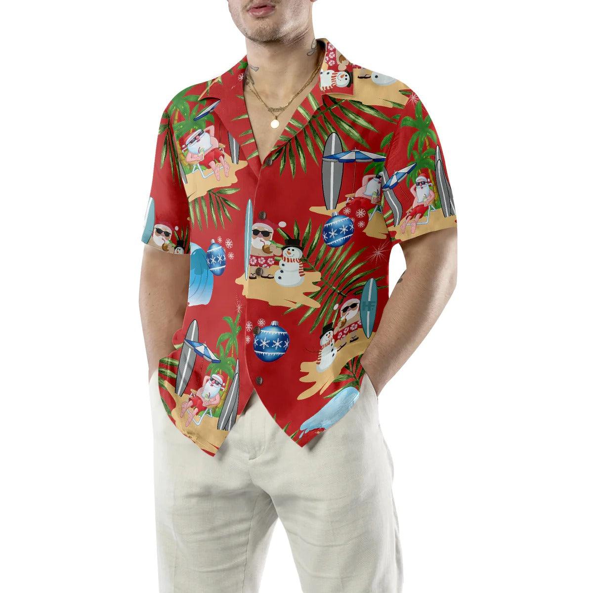 Merry Christmas Hawaiian Shirt, Santa Claus Surfing And Snowman Hawaiian Shirt - Perfect Gift For Lover, Friend, Family