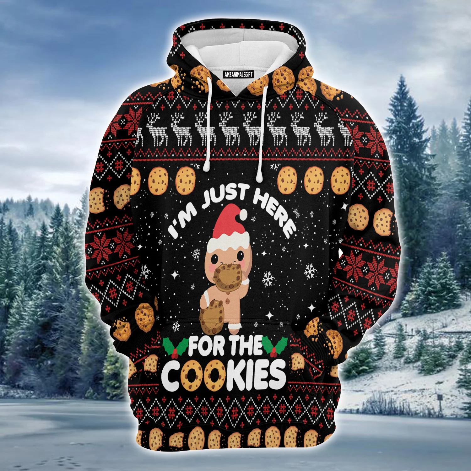 Merry Christmas Premium Christmas Hoodie, Just Here For The Cookies Unisex Hoodie For Men & Women - Perfect Gift For Christmas, Friends, Family - Image 2