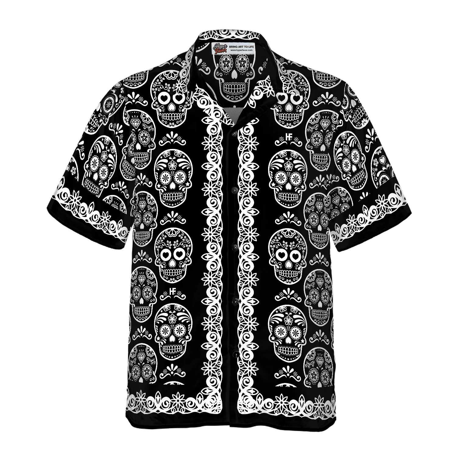 Mexican Sugar Skull On Black Hawaiian Shirt, Colorful Summer Aloha Shirt For Men Women, Perfect Gift For Husband, Wife, Friend, Family - Image 3