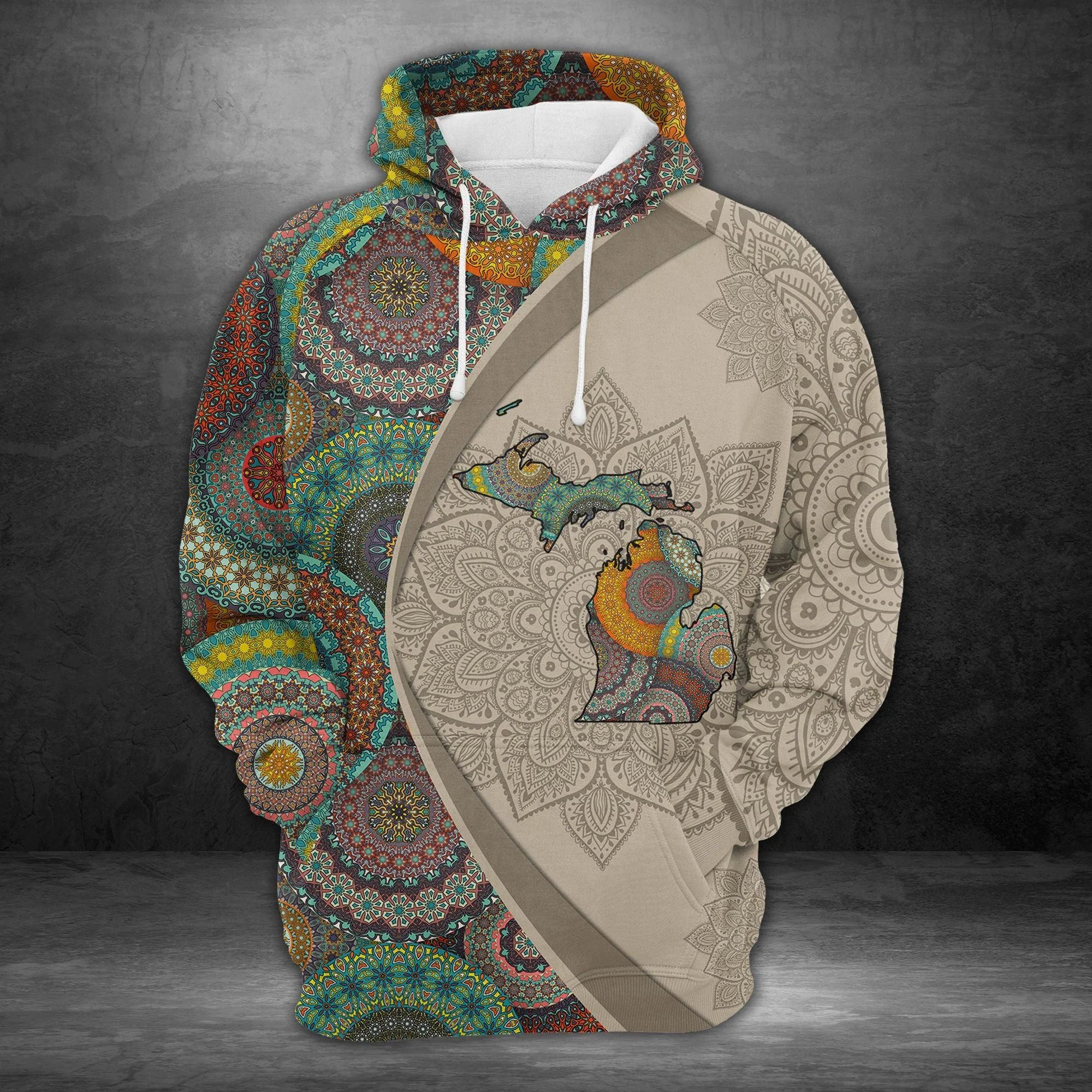 Michigan Mandala Pattern Pullover Premium Hoodie, Perfect Outfit For Men And Women On Christmas New Year Autumn Winter - Image 2