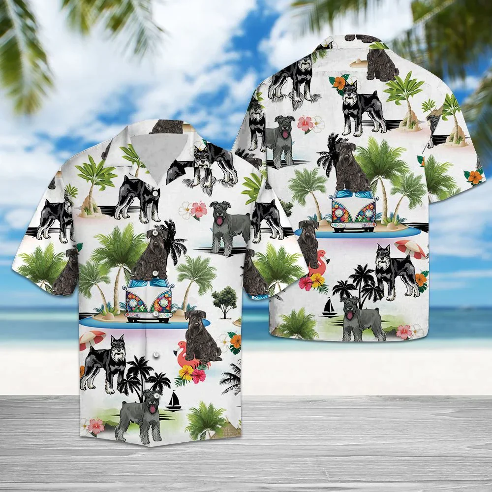Miniature Schnauzer Hawaiian Shirt, Dog Hippie Palm Vacation Aloha Shirt For Men Women - Perfect Gift For Dog Lovers, Husband, Boyfriend, Friend, Wife