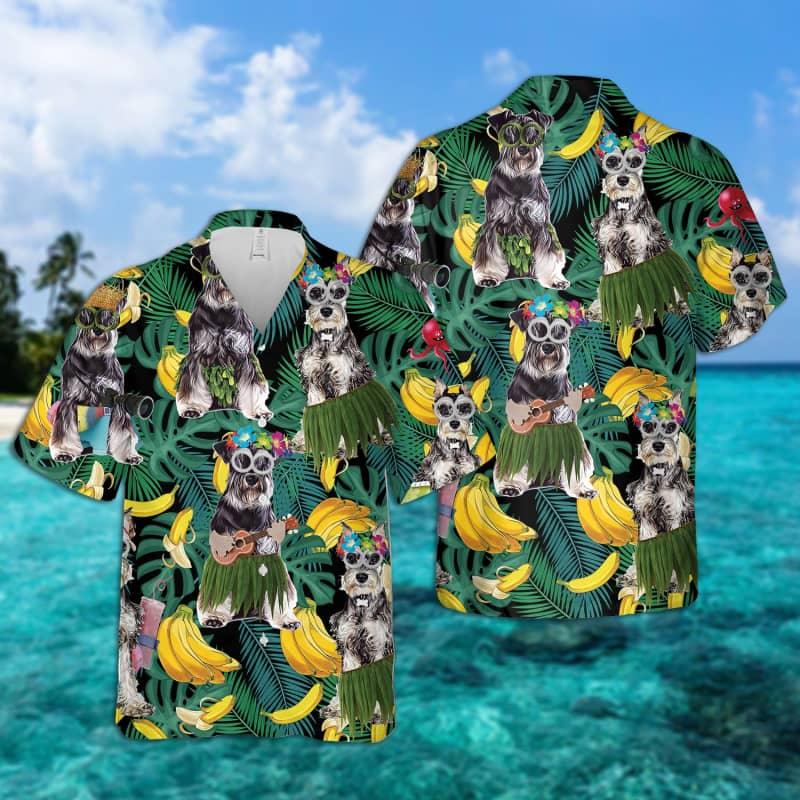 Miniature Schnauzer Hawaiian Shirt, Tropical Summer Leaves Hawaiian Shirt For Men - Perfect Gift For Miniature Schnauzer Lovers, Friend, Family