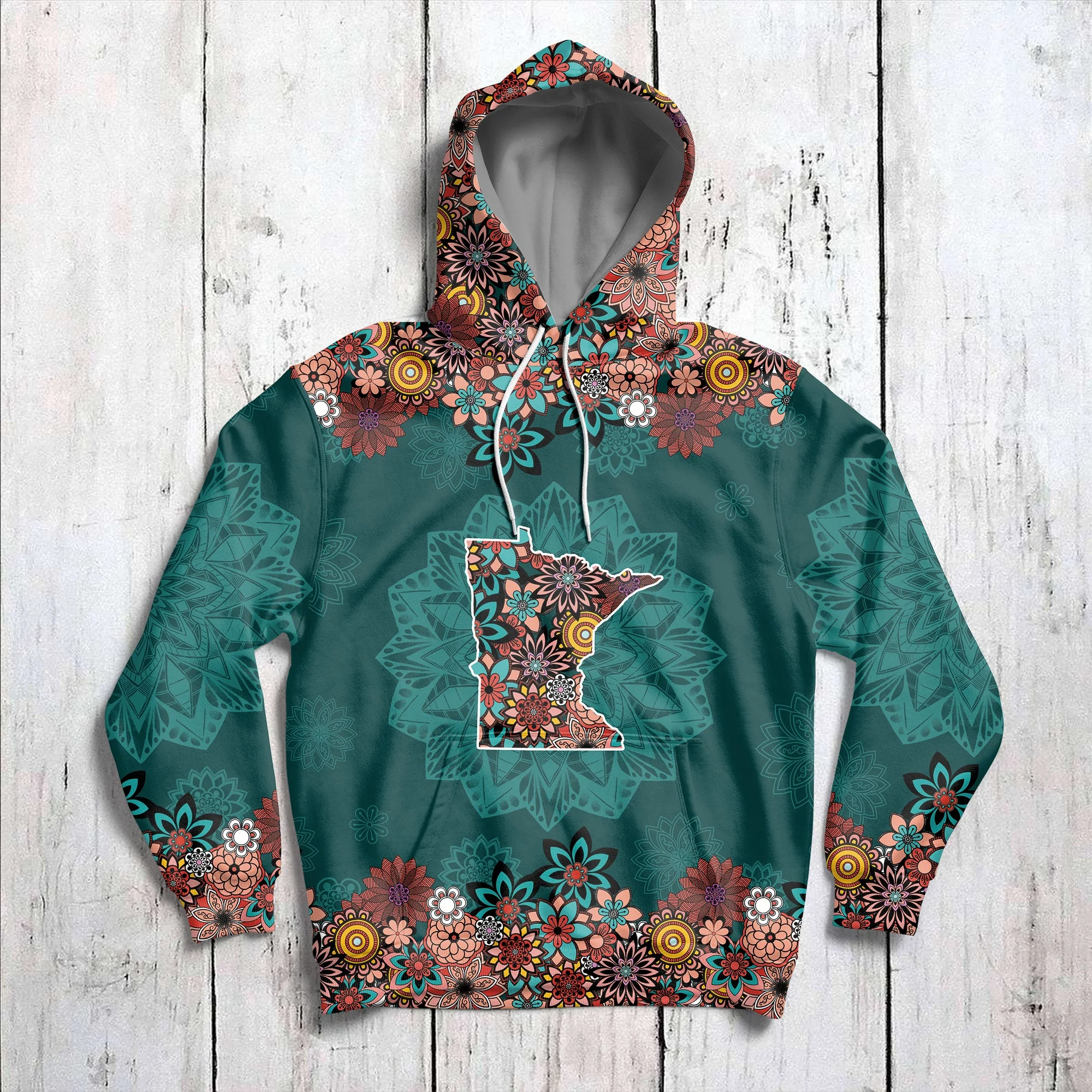 Minnesota Floral Mandala Pullover Premium Hoodie, Perfect Outfit For Men And Women On Christmas New Year Autumn Winter - Image 2