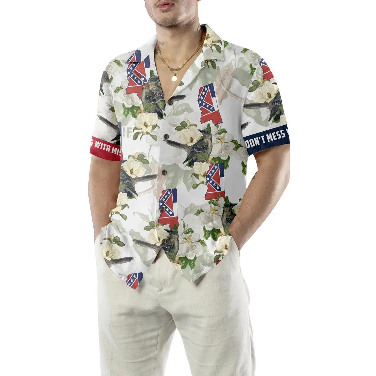 Mississippi Hawaiian Shirt, Mississippi Mockingbird And Magnolia Hawaiian Shirt, Magnolia Aloha Shirt - Perfect Gift For Husband, Wife, Friend, Family - Image 5
