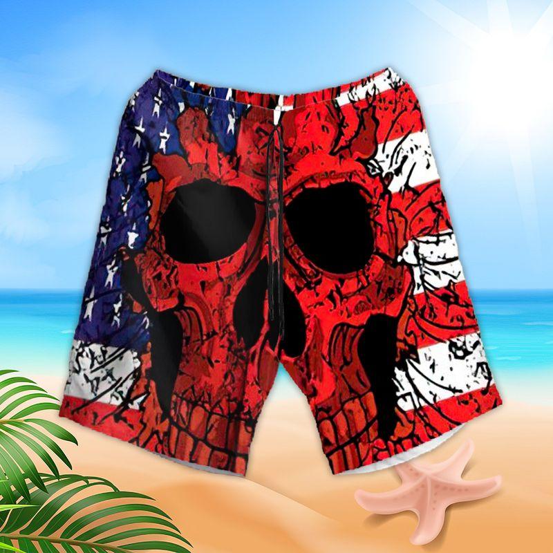 Motorcycle Aloha Hawaiian Shirts For Summer, Skull American Flag Ripped Hawaiian Set For Men Women, Gift For Racing Motorcycle Lovers, Patriotic - Image 3