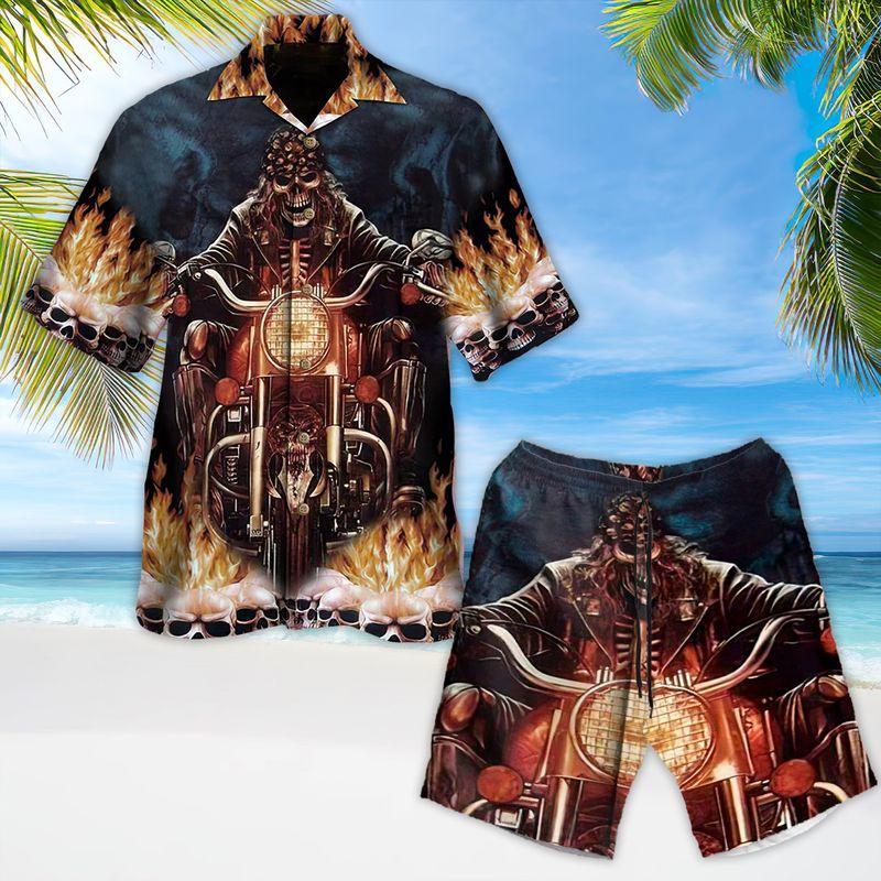 Motorcycle Aloha Hawaiian Shirts For Summer, Skull Speed Racing Hawaiian Set Outfits For Men Women, Gift For Friend, Team, Racing Motorcycle Lovers