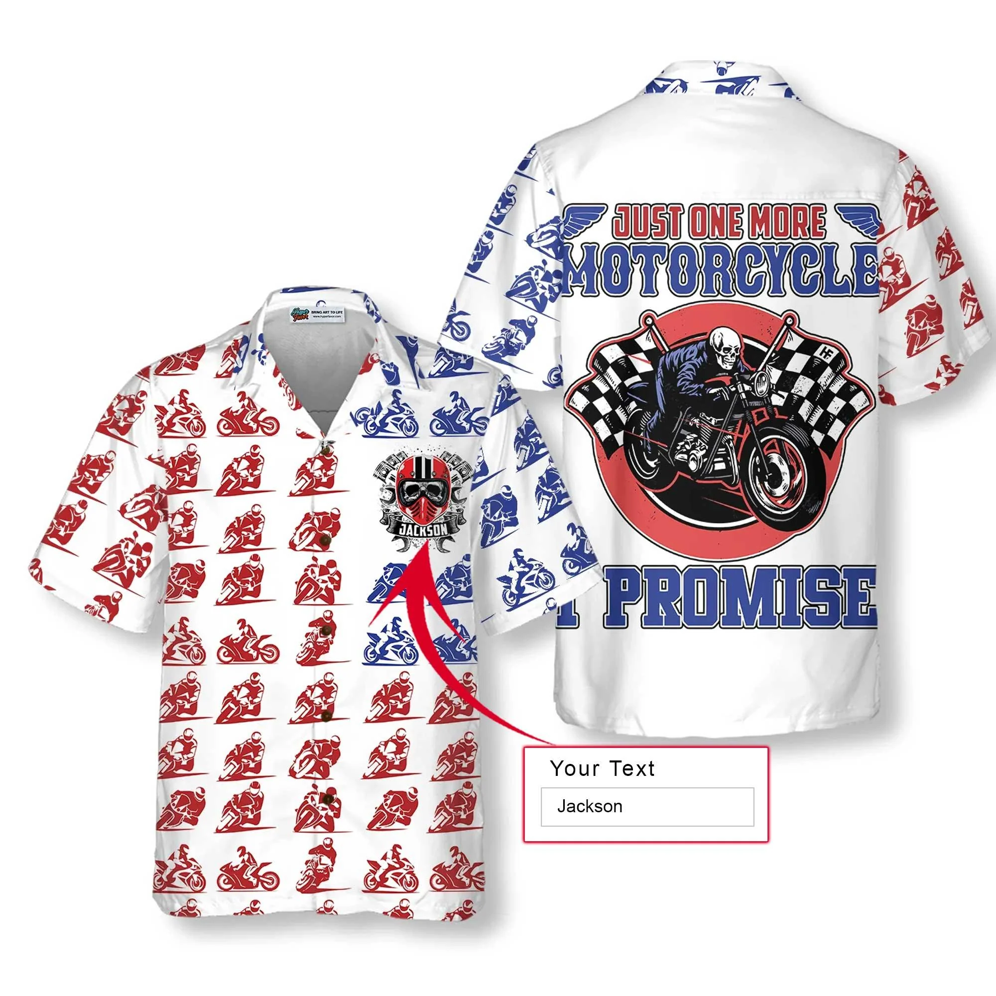 Motorcycle Custom Name Hawaiian Shirts, American Flag Skull Personalized Colorful Summer Aloha Shirt - Gift For Men, Friend, Motorcycle Lovers