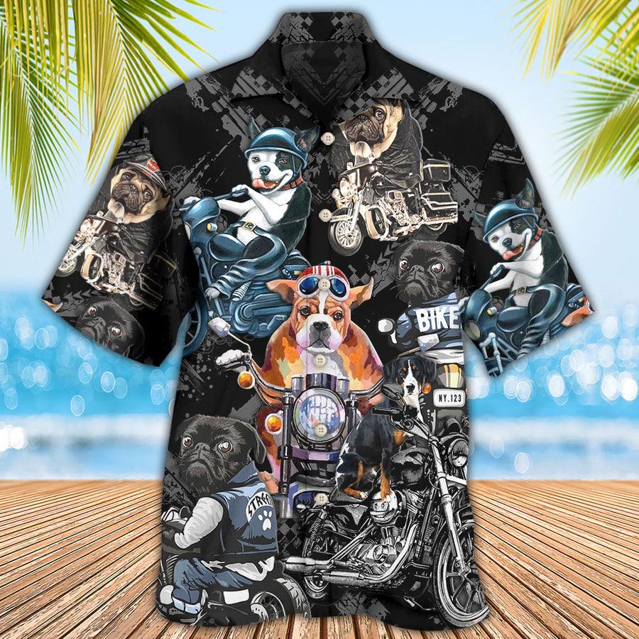 Motorcycle Dog Aloha Hawaiian Shirt For Summer, I Like Motorcycles And Dogs Hawaiian Shirt, Gift For Men Women, Dog Lovers, Dog Mom Dad
