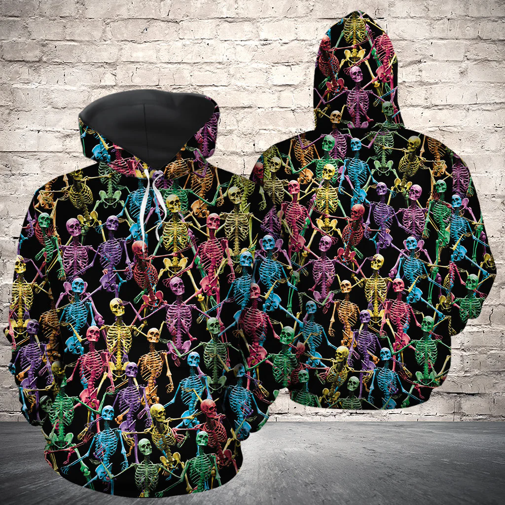 Multicolor Skeleton Pullover Premium Hoodie, Perfect Outfit For Men And Women On Christmas New Year Autumn Winter
