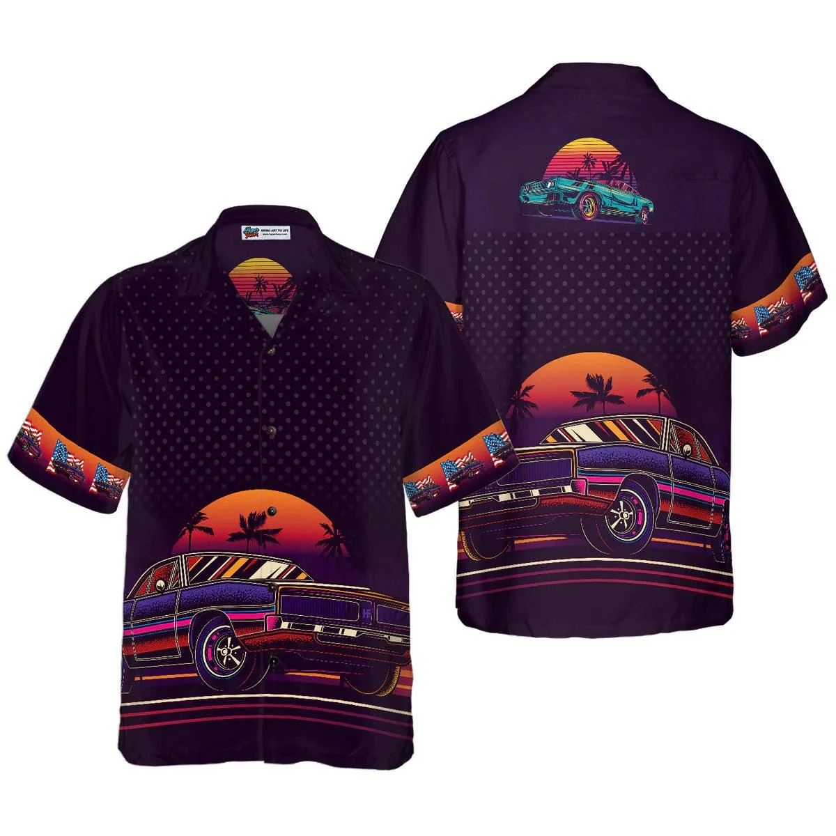 Muscle Car Vintage Hawaiian Shirt, Vintage Neon Muscle Car Hawaiian Shirt, Summer Aloha Shirt - Perfect Gift For Men, Women, Husband, Friend, Family