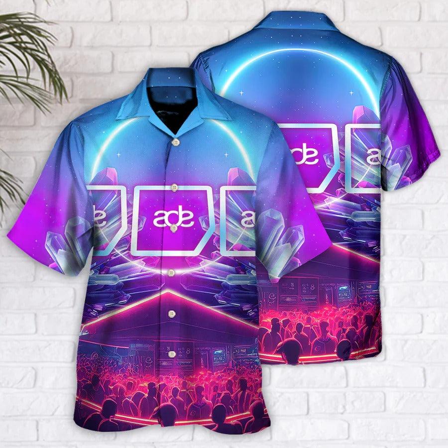 Music Hawaiian Shirt, Music Event Amsterdam Dance Hawaiian Shirt, Music Event Night Neon Crystal Aloha Shirt For Men - Perfect Gift For Music Lovers