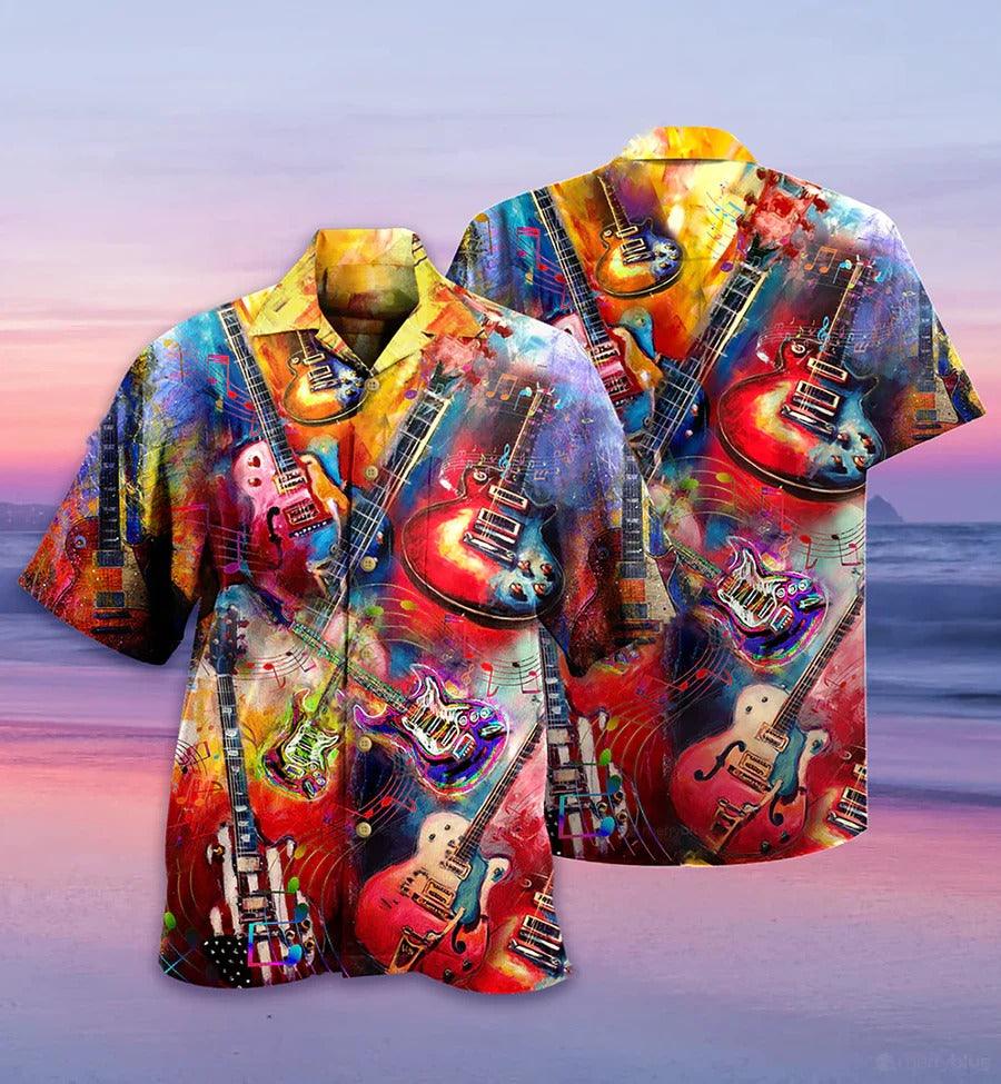 Music Hawaiian Shirt, Music Guitar Hawaiian Shirt, Music Mix Color Love Life Very Much Aloha Shirt For Men And Women - Perfect Gift For Music Lovers