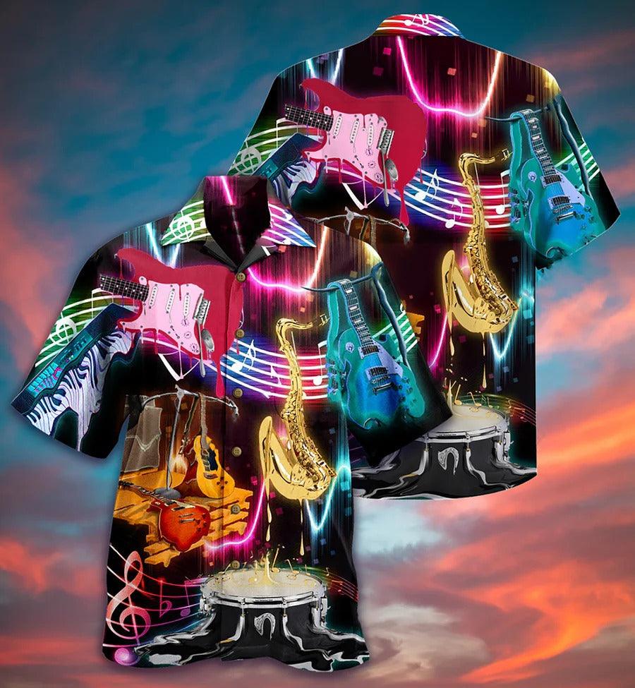Music Hawaiian Shirt, Music In My Heart Hawaiian Shirt, Music Neon Style Aloha Shirt For Men And Women - Perfect Gift For Music Lovers