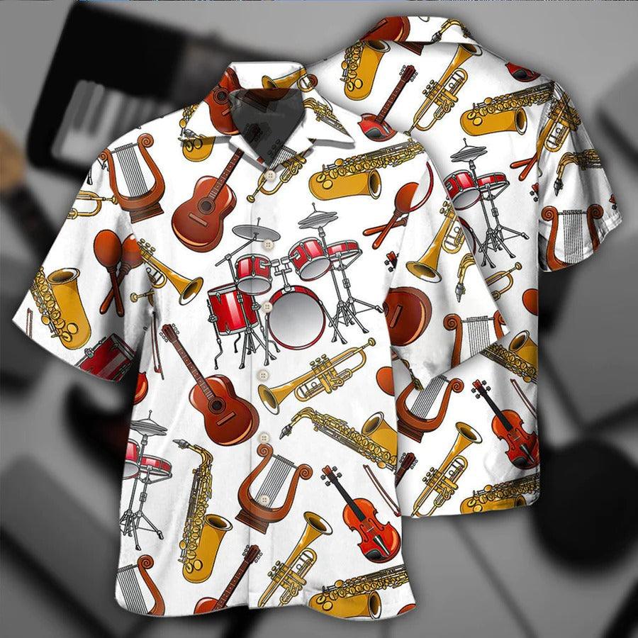 Music Hawaiian Shirt, Music Instruments White Style, Music Make Happiness Life Aloha Shirt For Men And Women - Perfect Gift For Music Lovers