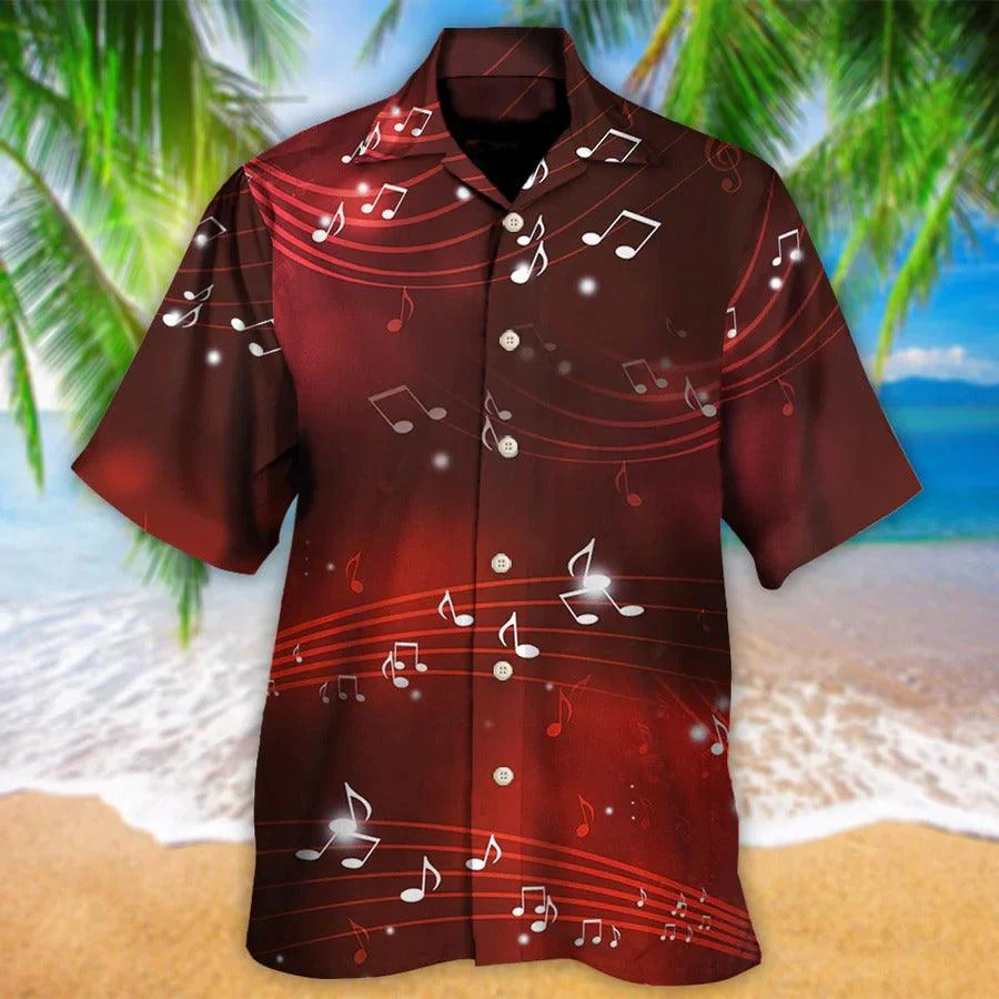 Music Hawaiian Shirt, Musical Notes And Blurry Lights On Dark Red Aloha Shirt For Men And Women - Perfect Gift For Music Lovers - Image 2