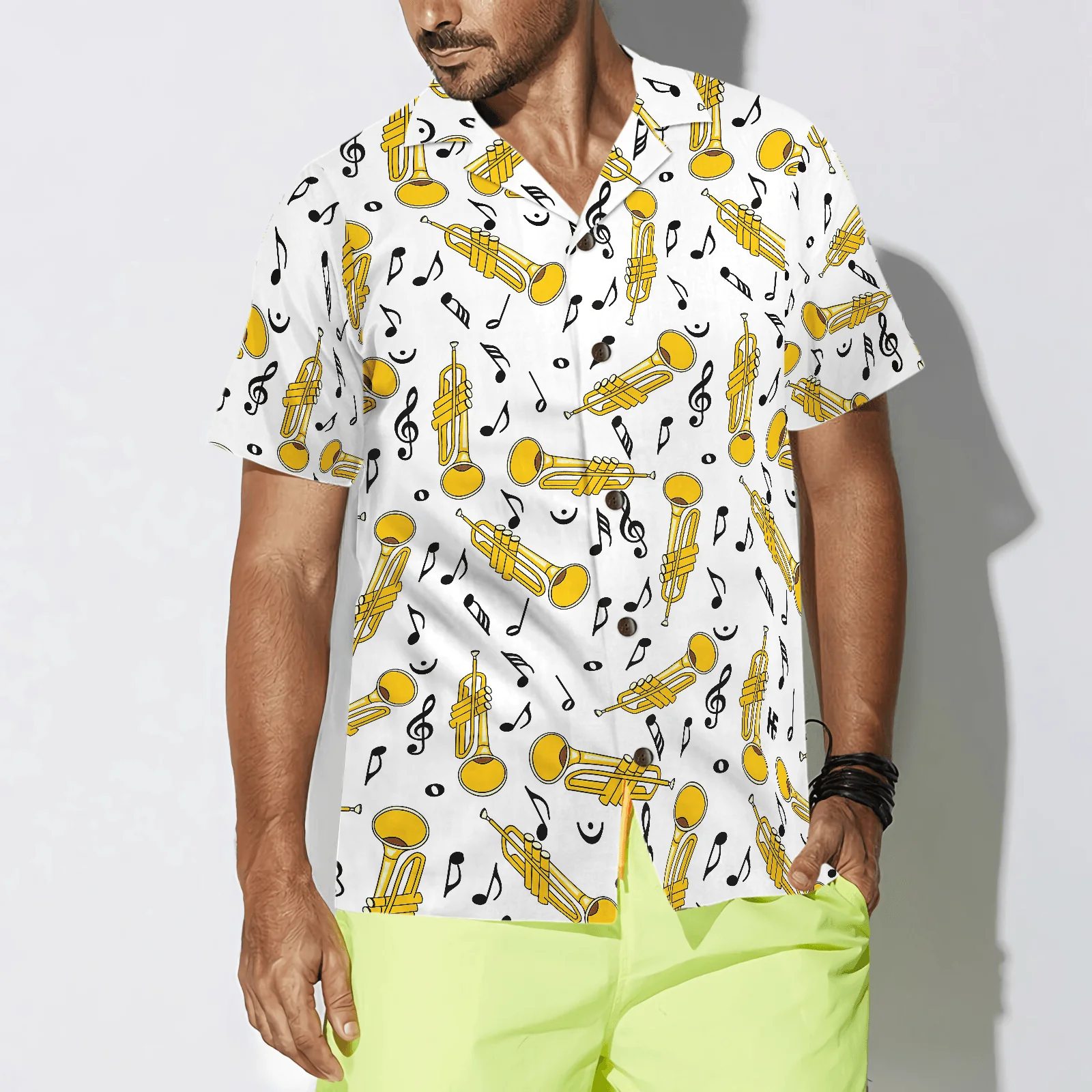 Music Hawaiian Shirt, Trumpet Music Note Seamless Pattern Hawaiian Shirt, Colorful Summer Aloha Shirt, Gift For Friend, Music Lover, Trumpet Lover - Image 4