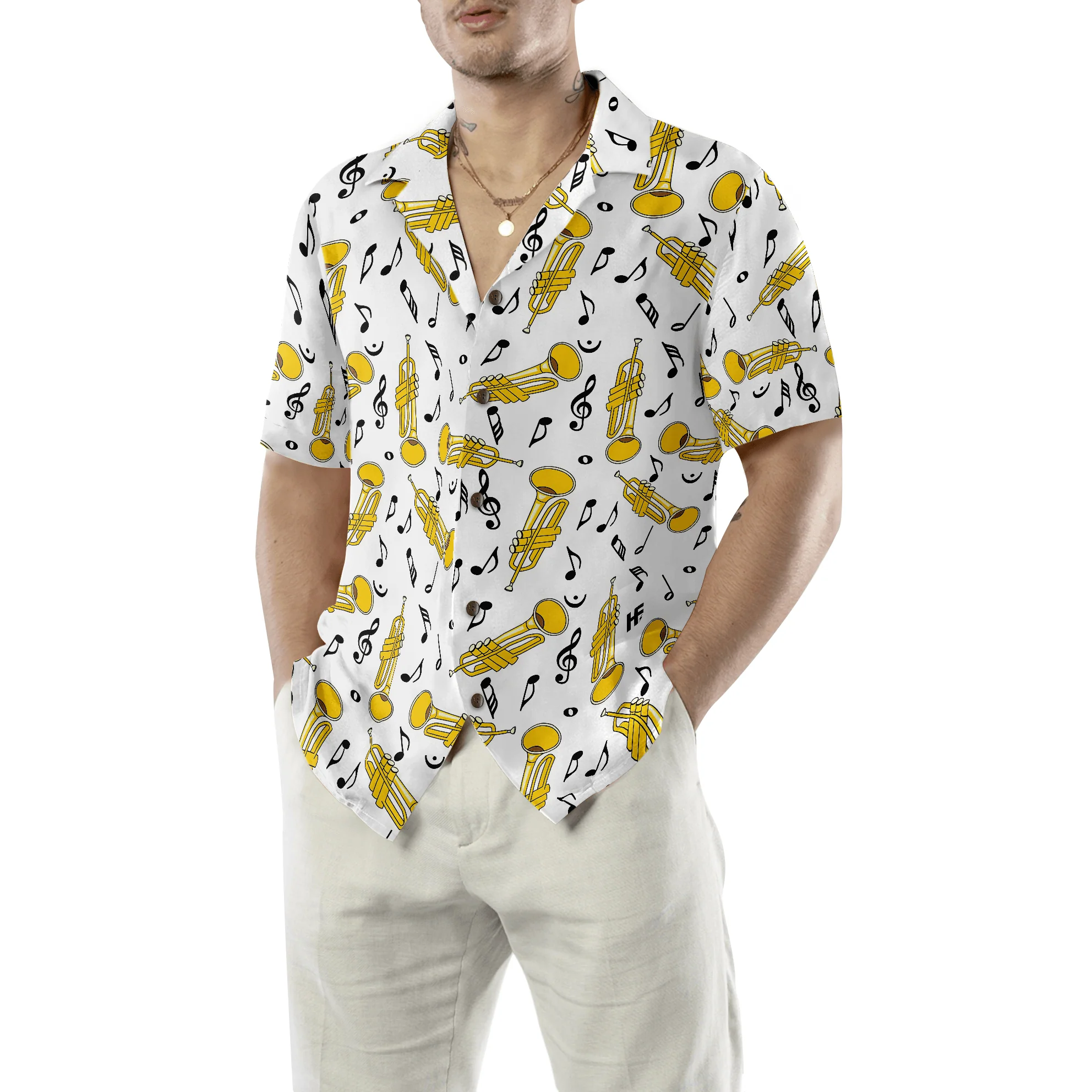 Music Hawaiian Shirt, Trumpet Music Note Seamless Pattern Hawaiian Shirt, Colorful Summer Aloha Shirt, Gift For Friend, Music Lover, Trumpet Lover - Image 5