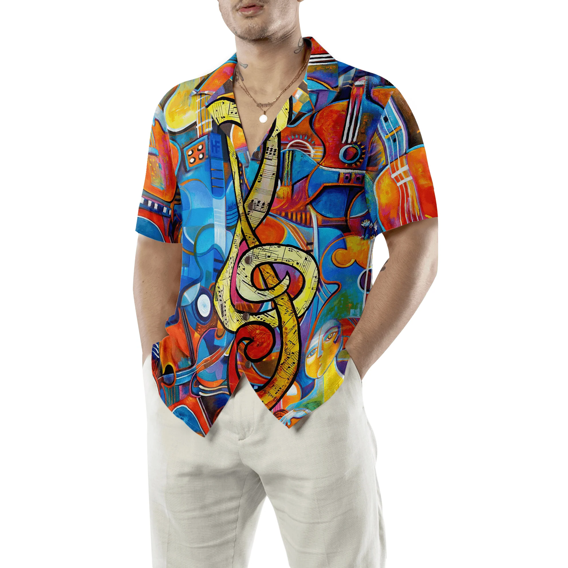 Music Note Guitar Aloha Hawaiian Shirt For Summer, Colorful Shirt For Men Women, Perfect Gift For Friend, Team, Family, Music Guitar Lovers - Image 3