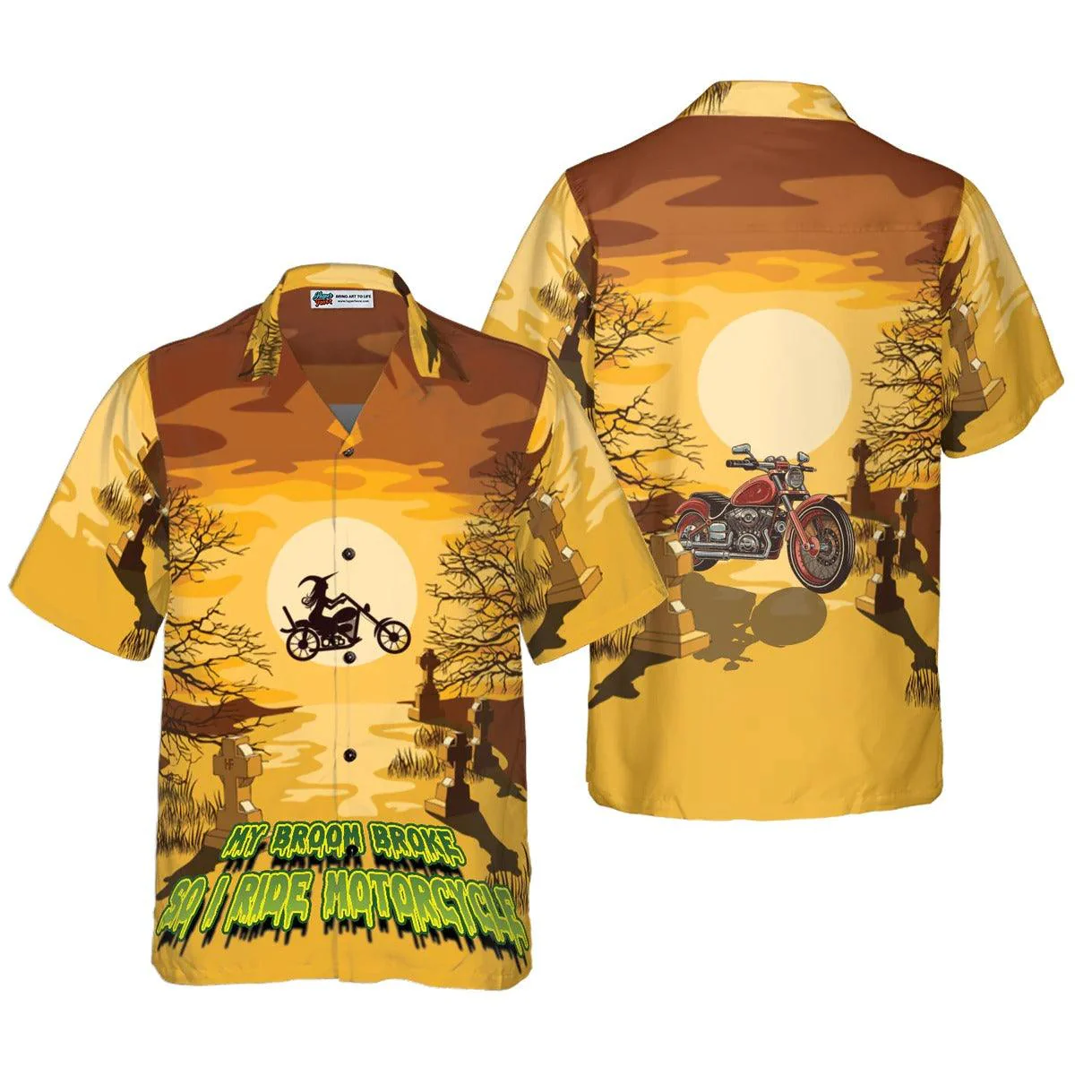 My Broom Broke So I Ride Motorcycle Halloween Hawaiian Shirt, Halloween Shirt For Men And Women - Perfect Gift For Lover, Friend, Family - Image 3