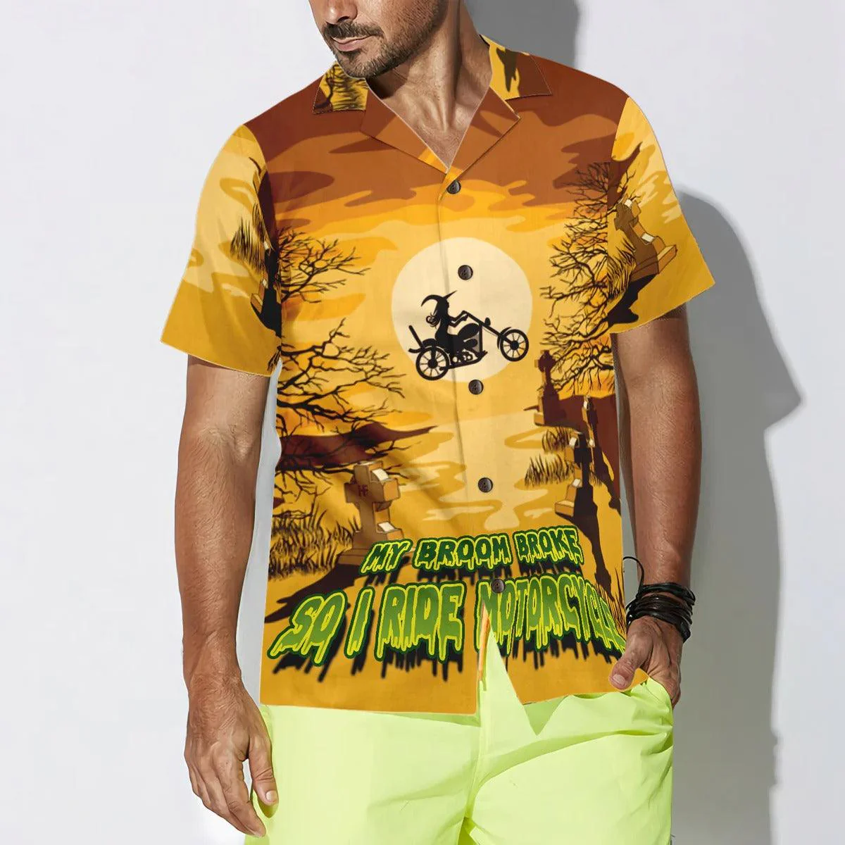 My Broom Broke So I Ride Motorcycle Halloween Hawaiian Shirt, Halloween Shirt For Men And Women - Perfect Gift For Lover, Friend, Family - Image 4