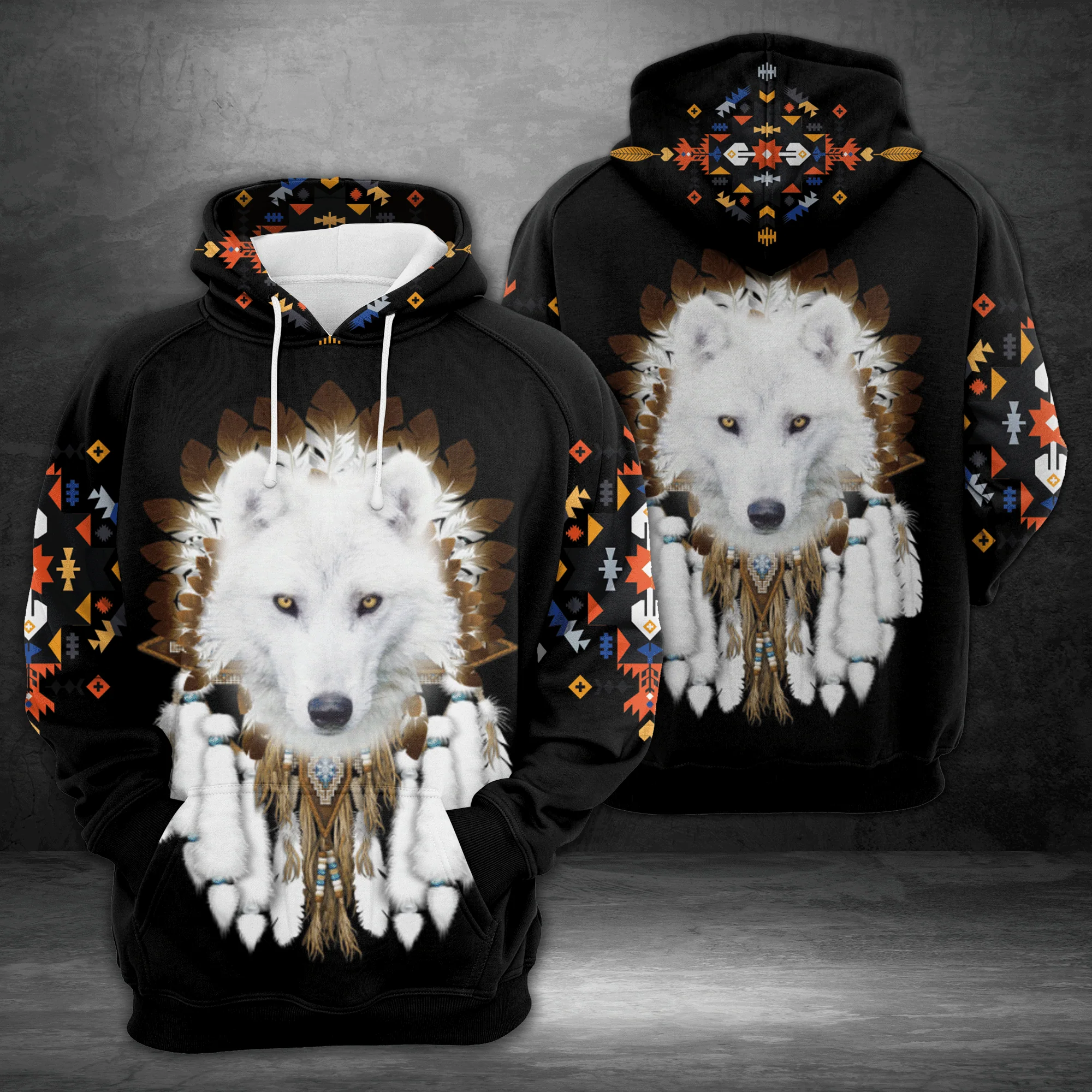 Native White Wolf Pullover Premium Hoodie, Perfect Outfit For Men And Women On Christmas New Year Autumn Winter