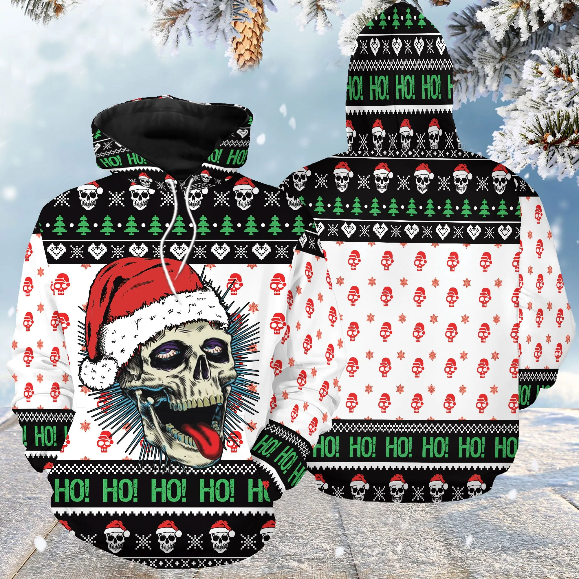 Naughty Skull Christmas Pullover Premium Hoodie, Perfect Outfit For Men And Women On Christmas New Year Autumn Winter - Image 2